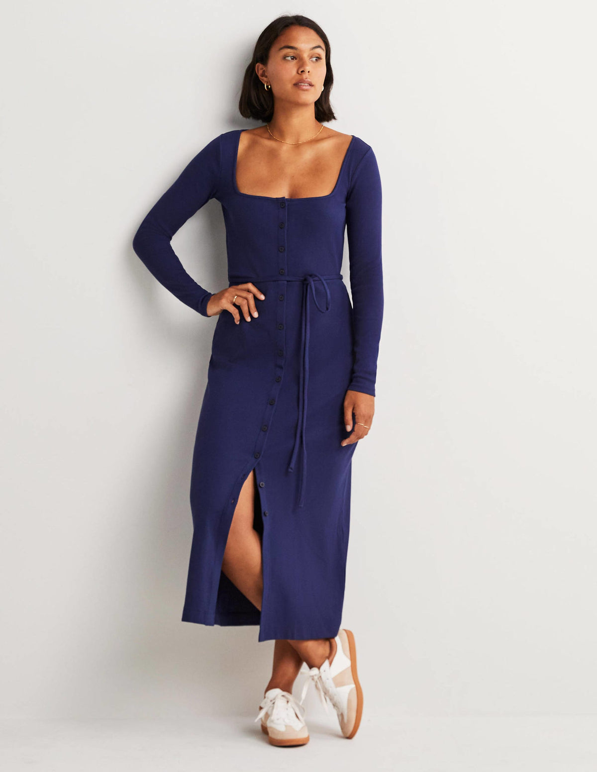 Jersey Rib Midi Dress-Navy - Image 1