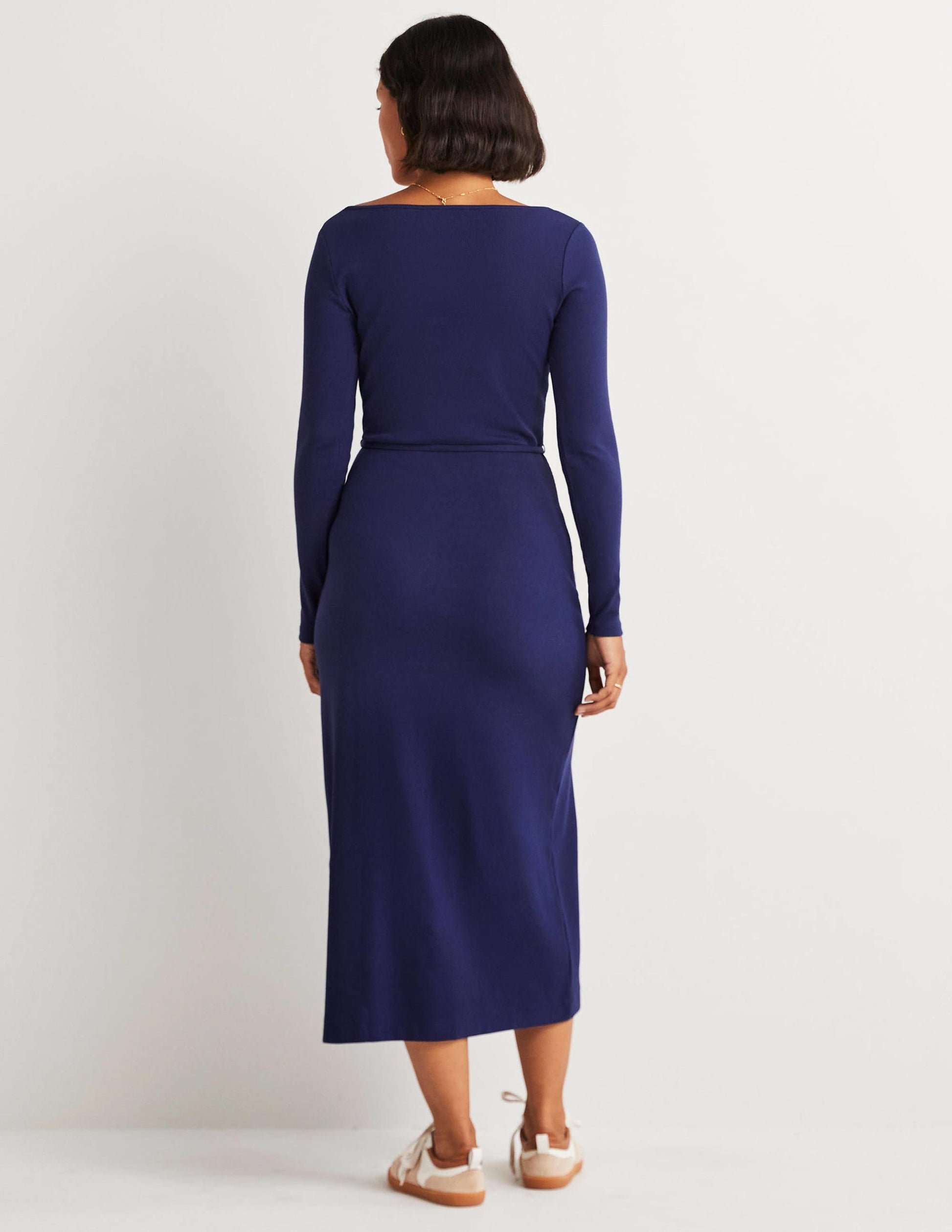 Jersey Rib Midi Dress-Navy-3
