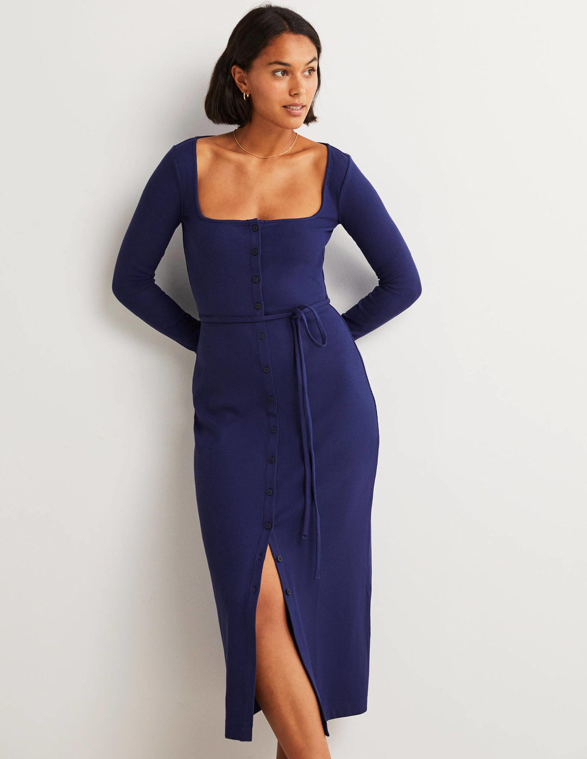 Jersey Rib Midi Dress-Navy-4