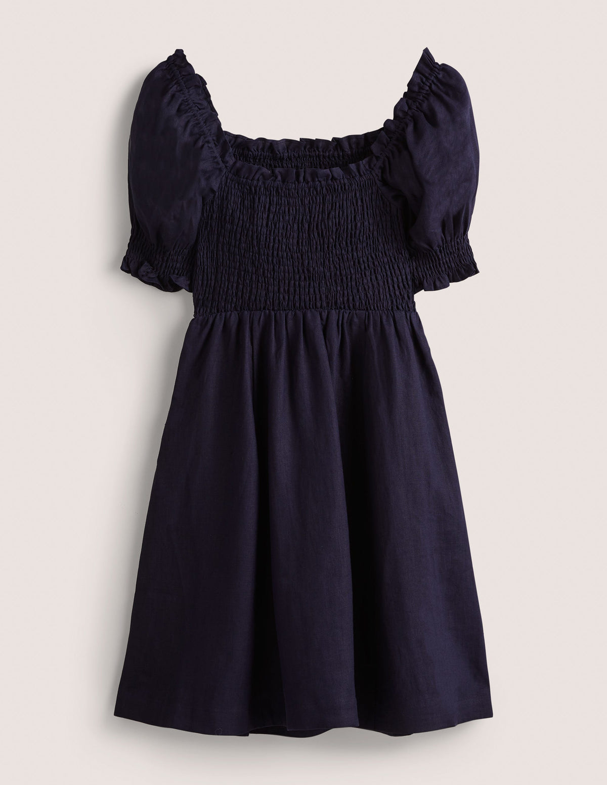 Smocked Bodice Mini Dress-Navy - Image 5