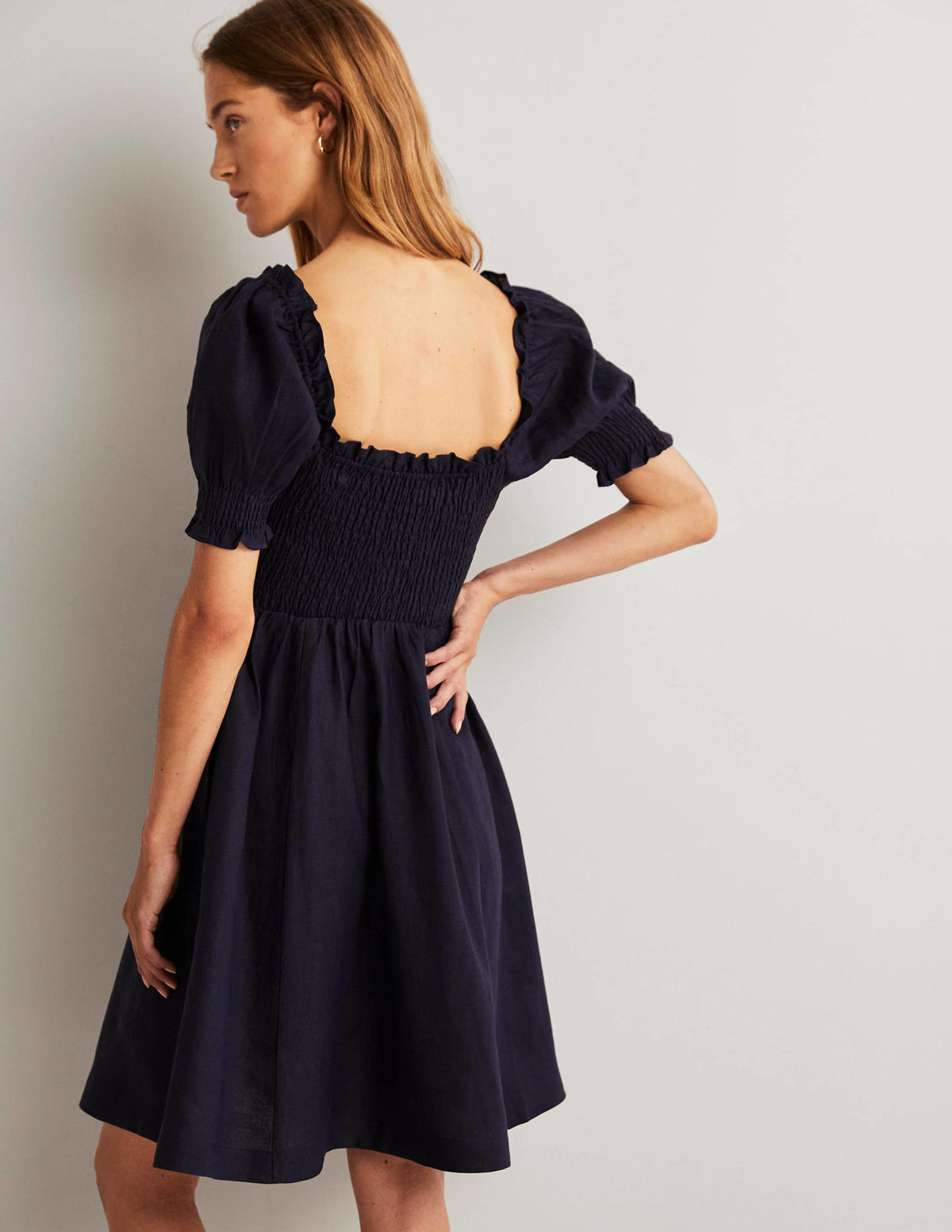 Smocked Bodice Mini Dress-Navy - Image 7