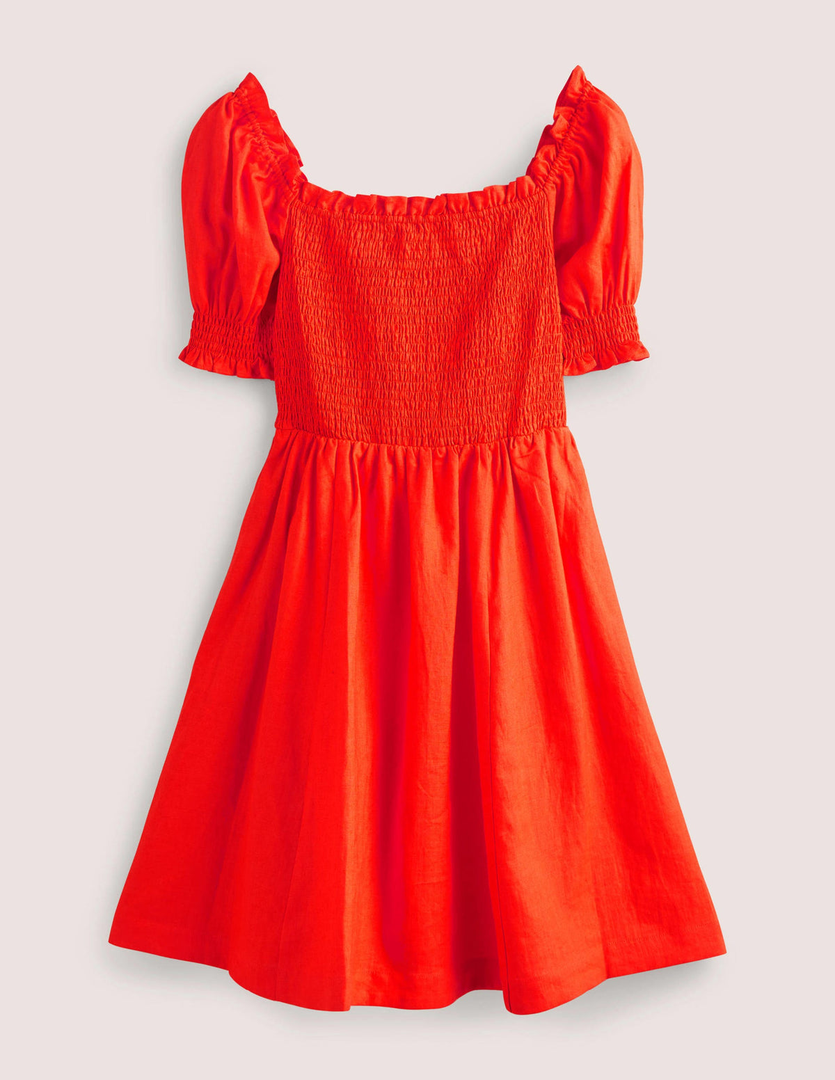 Smocked Bodice Mini Dress-Bright Papaya - Image 9