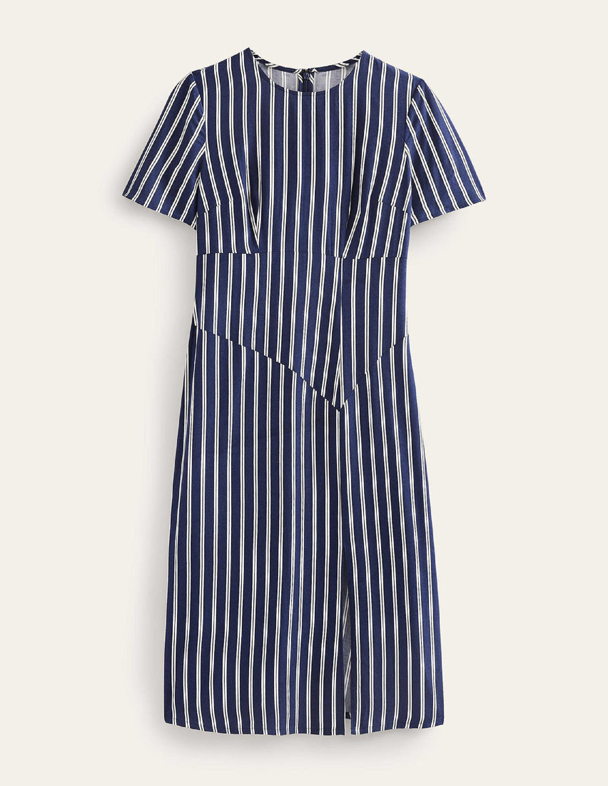 Striped Asymmetric Midi Dress-Navy and Ivory Vertical Stripe-9