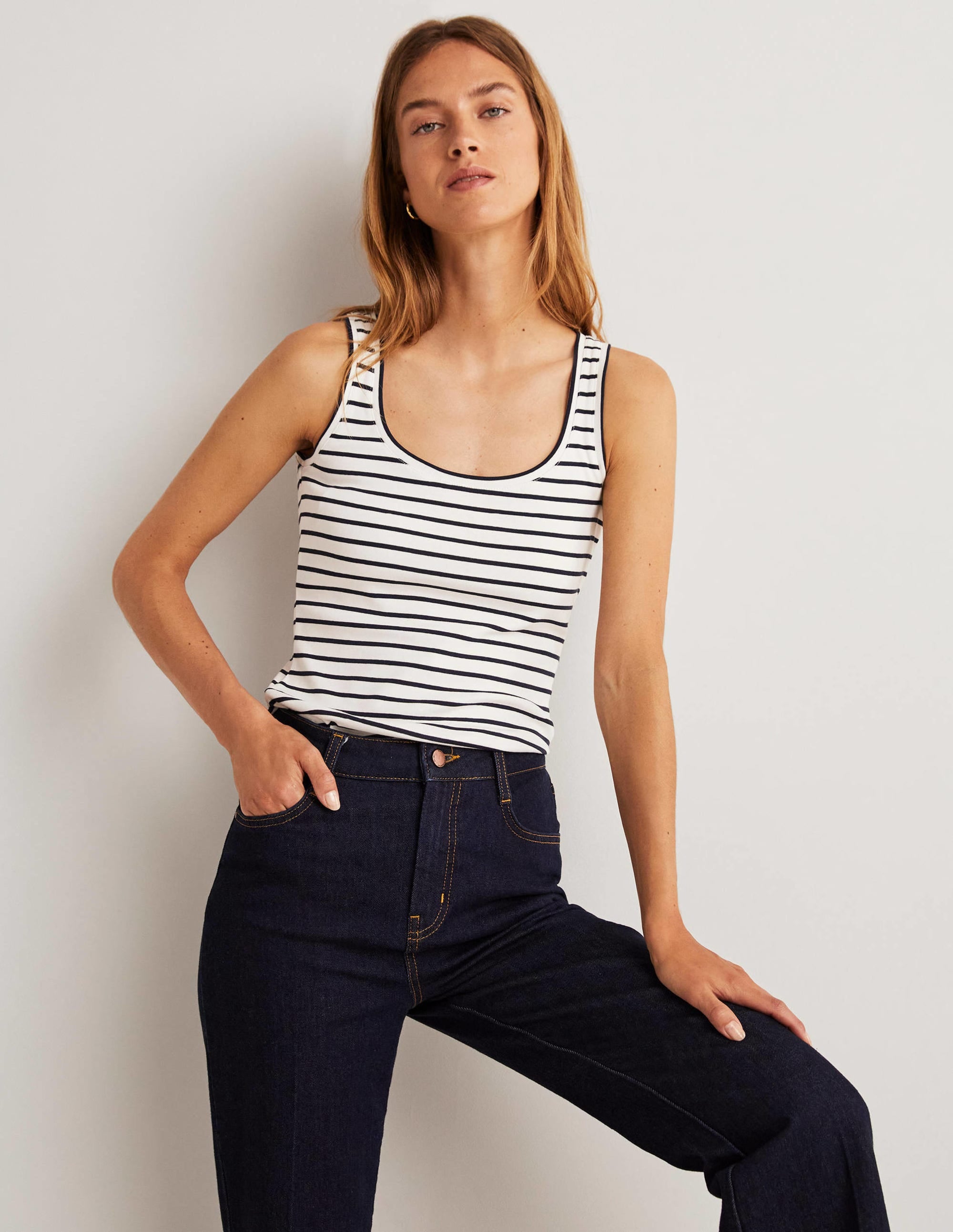 Essential Tank Top-Ivory / Navy Stripe - Image 1