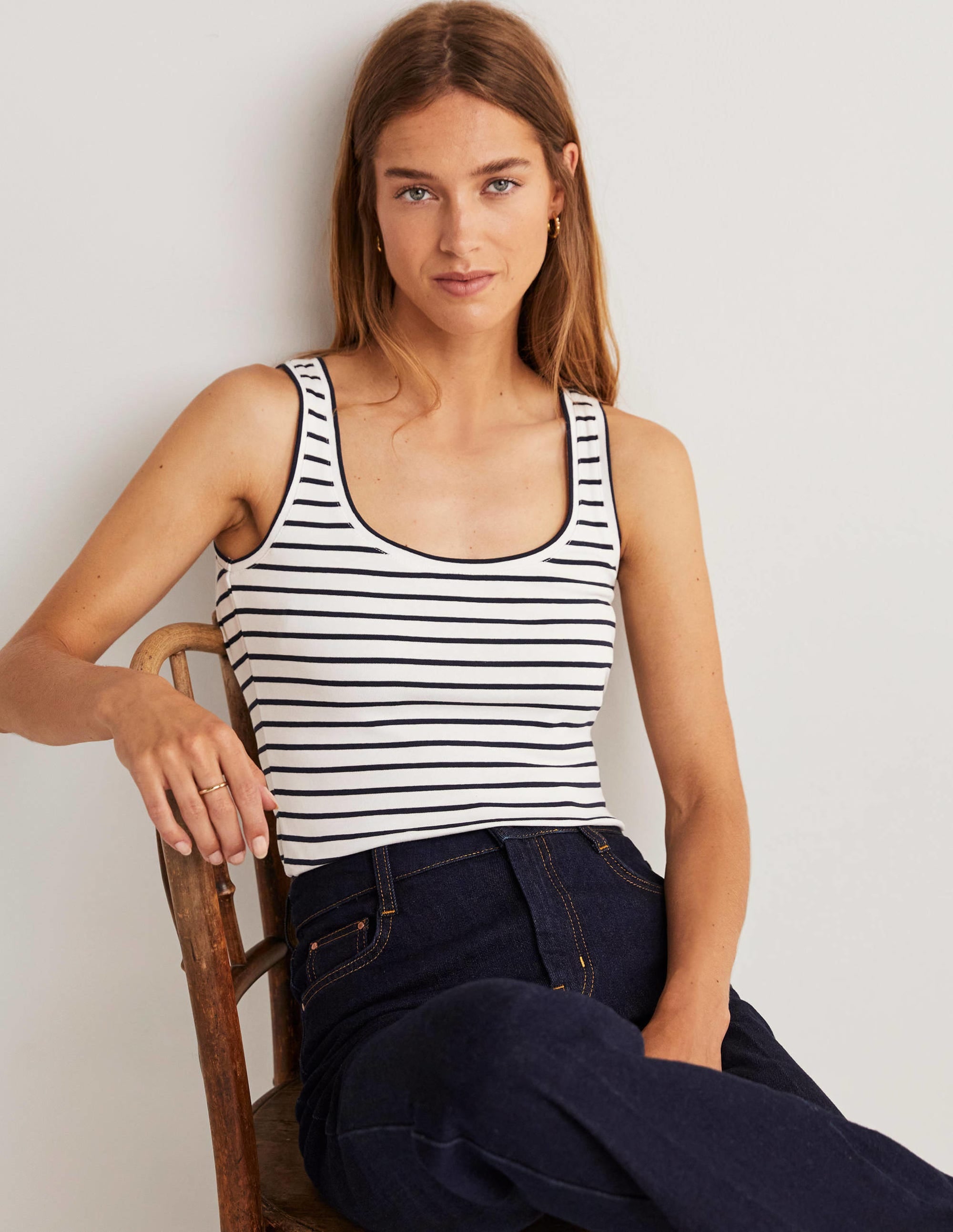 Essential Tank Top-Ivory / Navy Stripe - Image 4