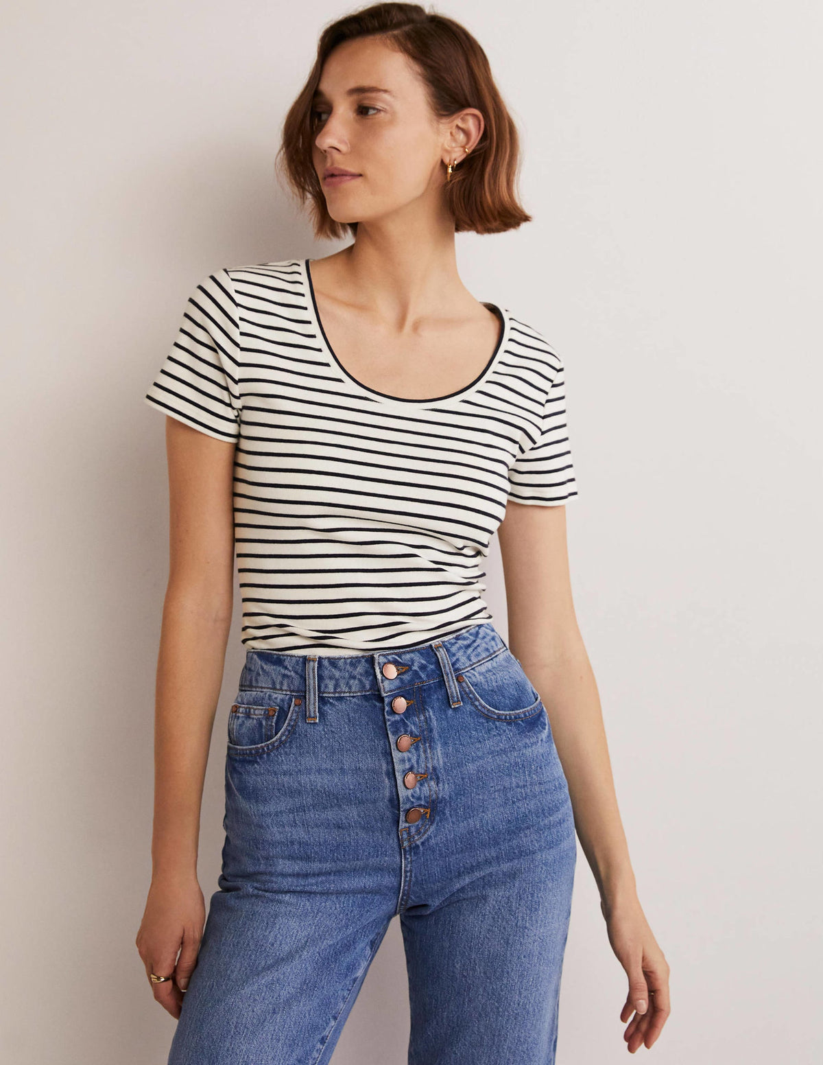 Essential Short Sleeve Tee-Ivory / Navy Stripe-5