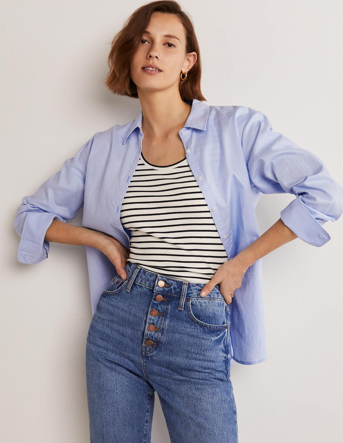 Essential Short Sleeve Tee-Ivory / Navy Stripe-1