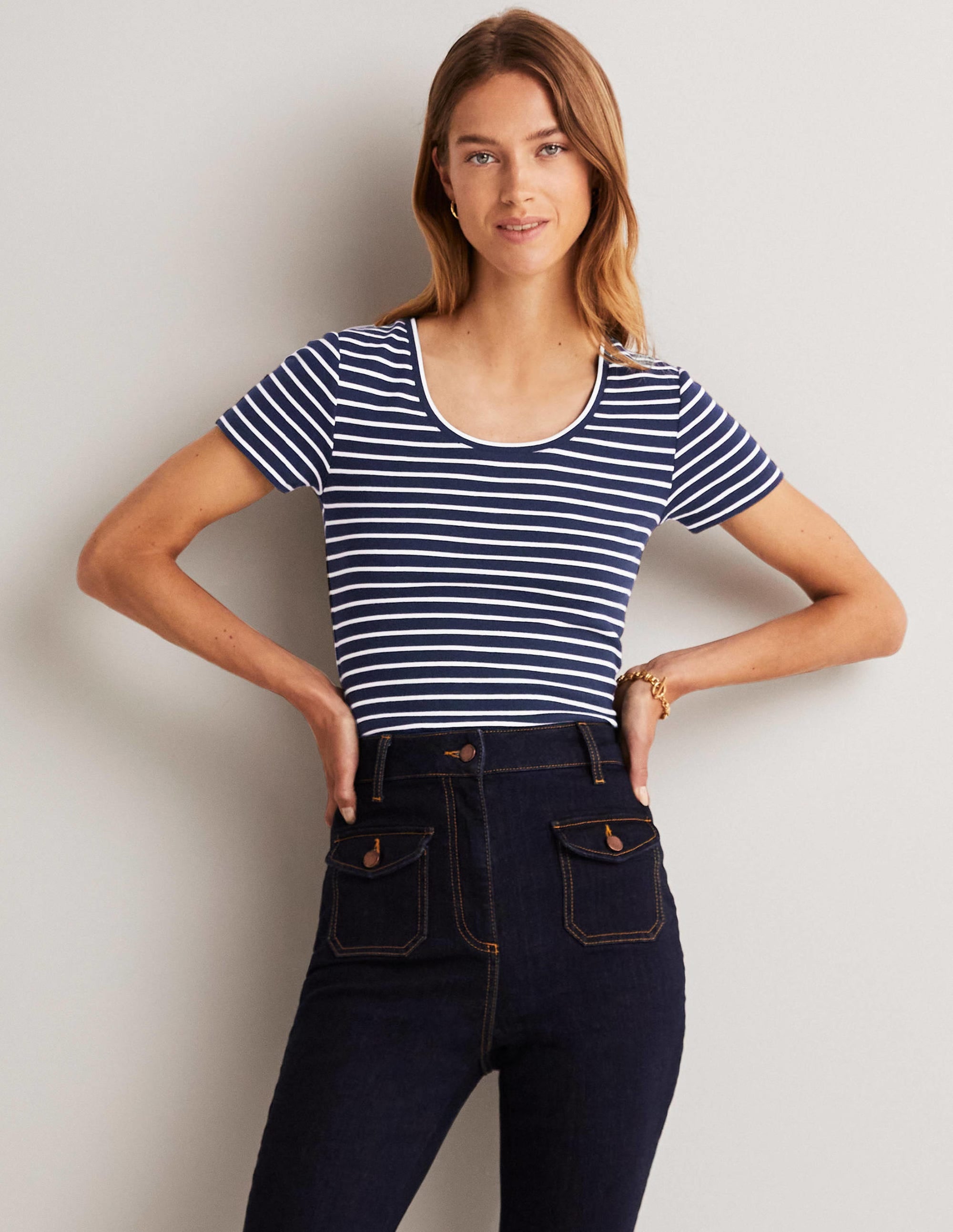 Essential Short Sleeve Tee-Navy / Ivory Stripe - Image 1