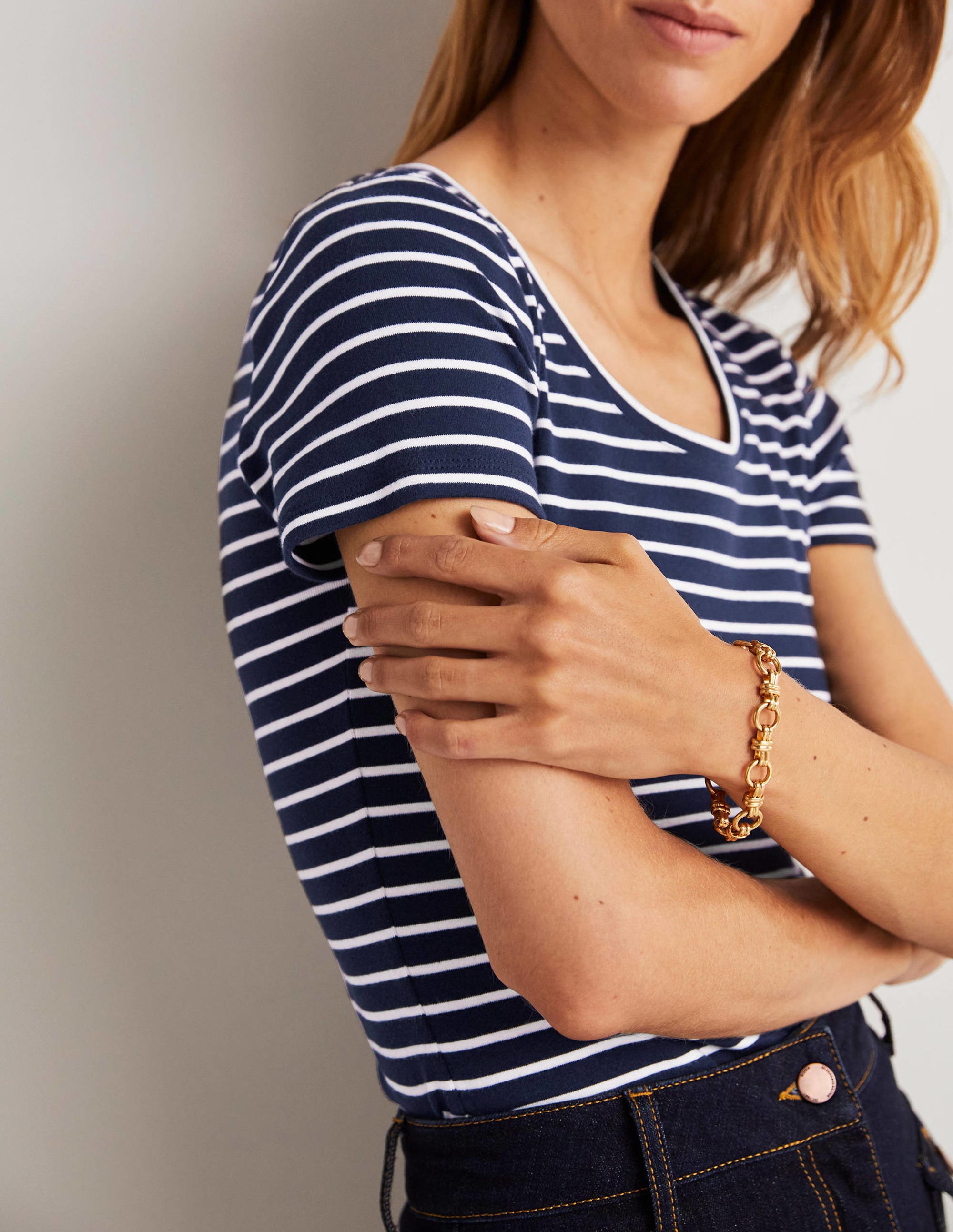 Essential Short Sleeve Tee-Navy / Ivory Stripe - Image 2