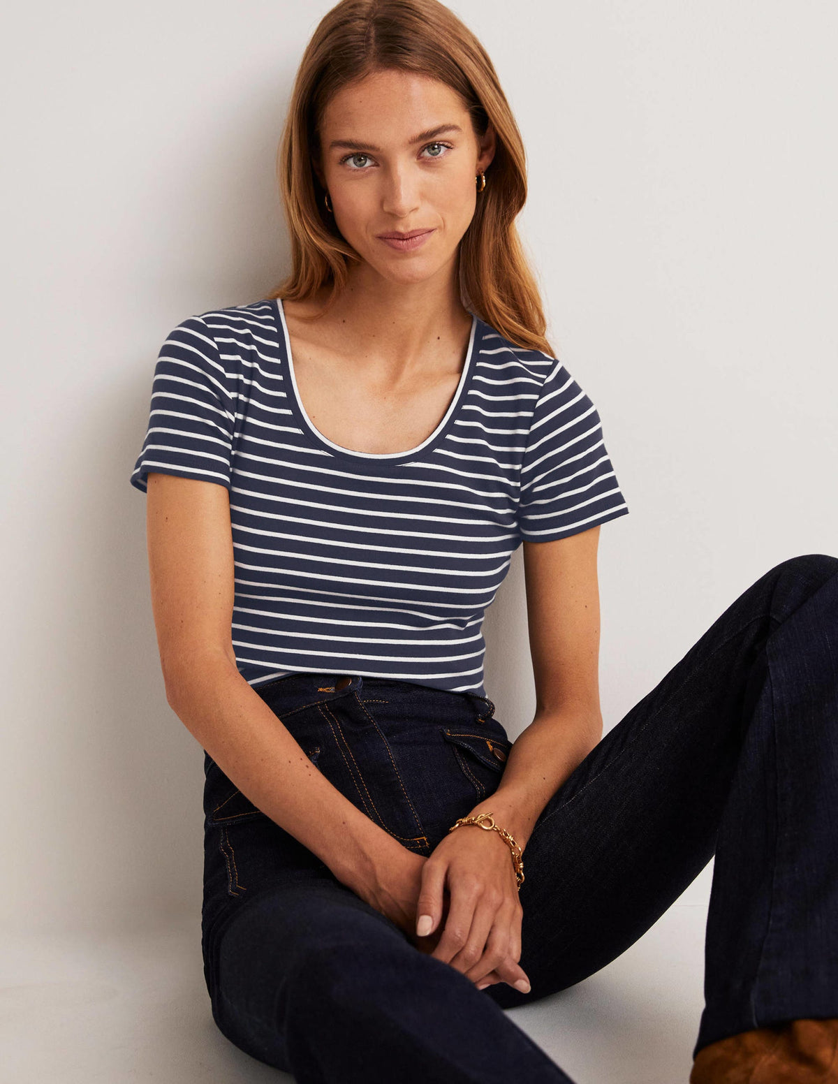 Essential Short Sleeve Tee-Navy / Ivory Stripe - Image 4