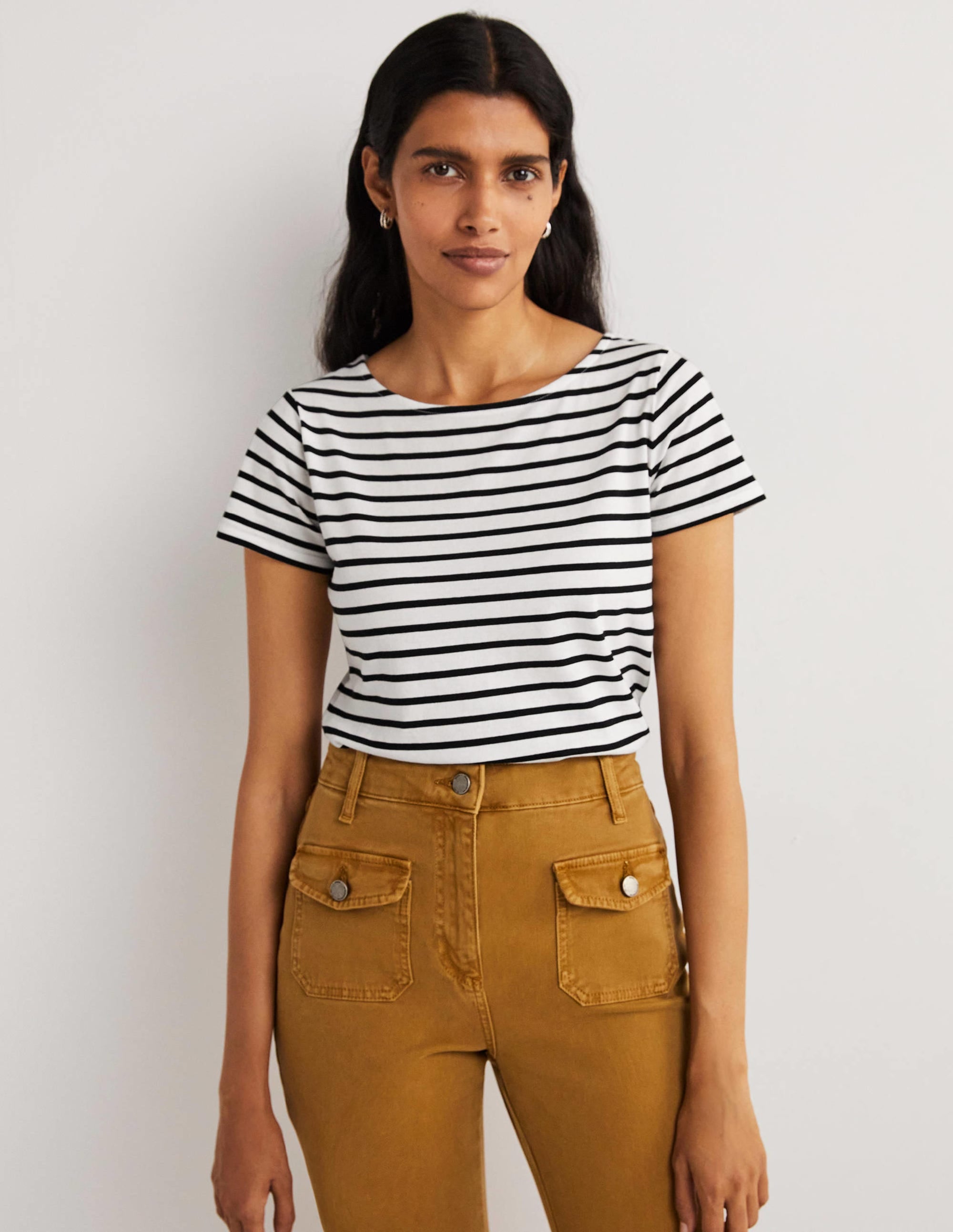 Short Sleeve Breton T-Shirt-Ivory / Black Stripe - Image 1