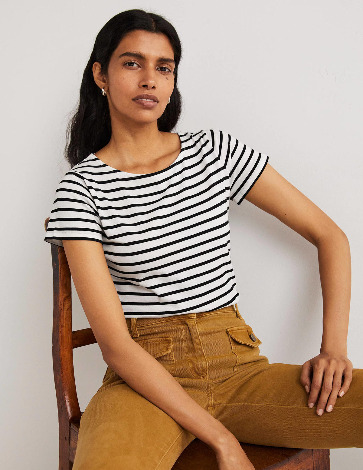 Short Sleeve Breton T-Shirt-Ivory / Black Stripe - Image 4