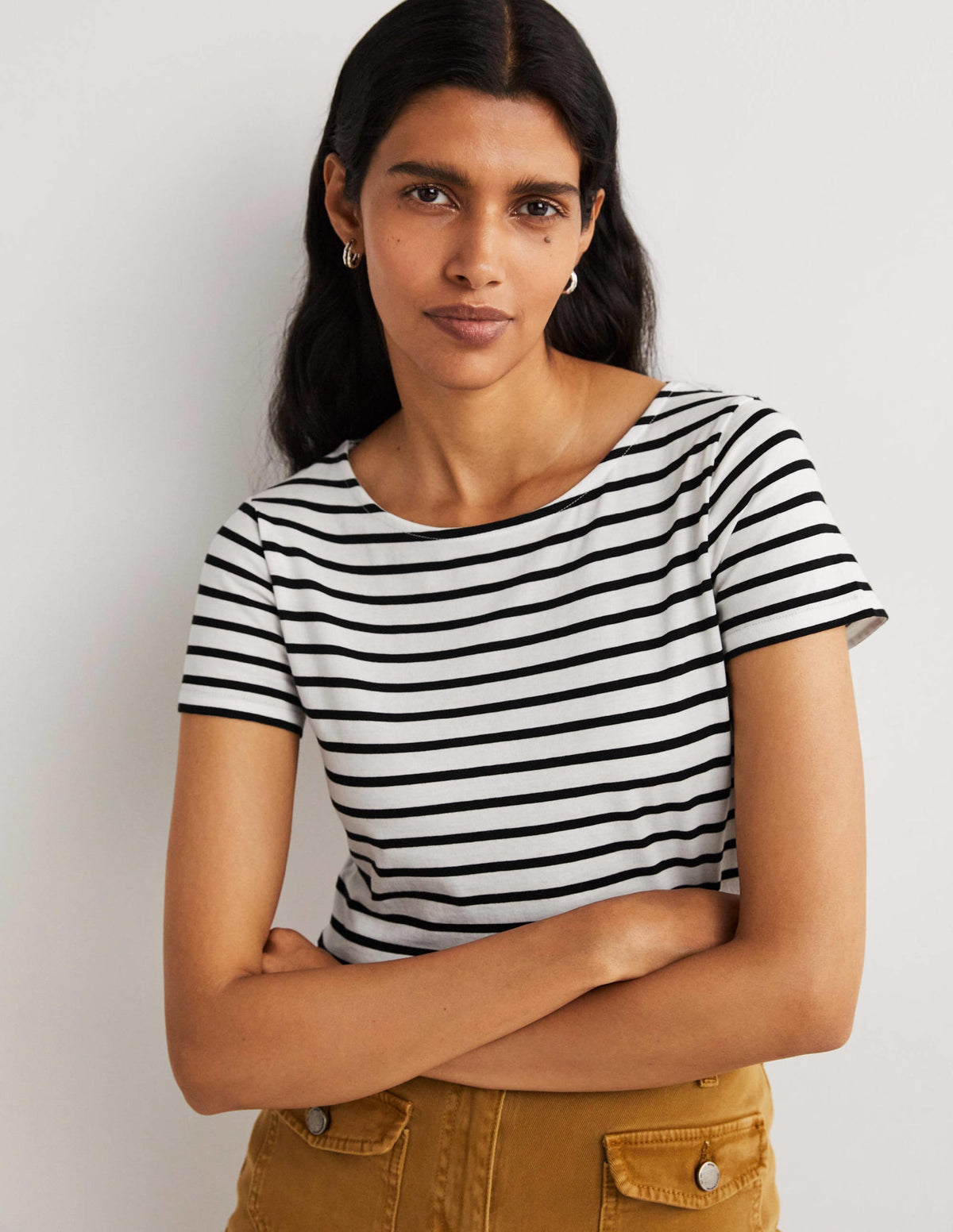 Short Sleeve Breton T-Shirt-Ivory / Black Stripe - Image 5