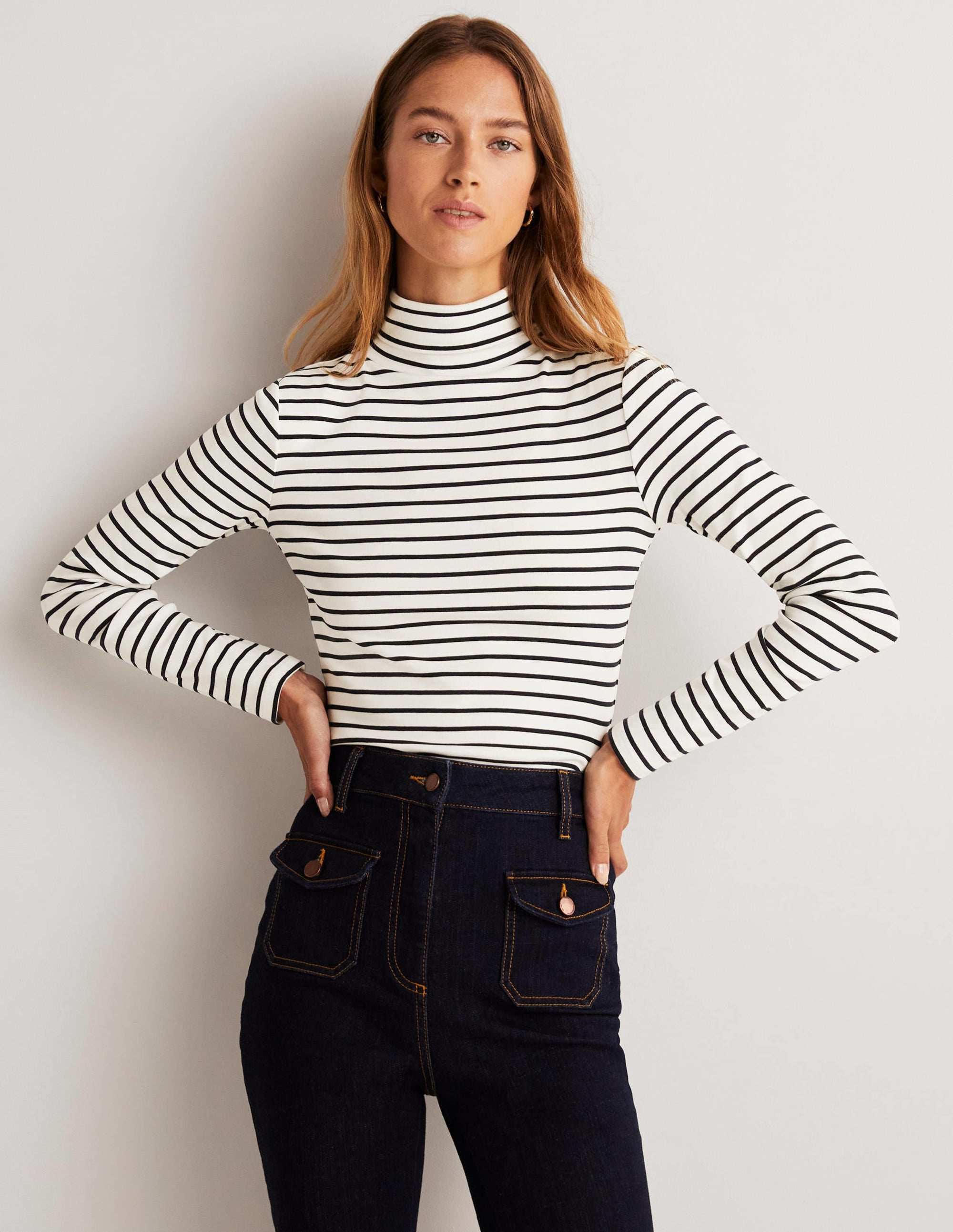 Essential Roll-neck Top-Ivory / Navy Stripe - Image 5