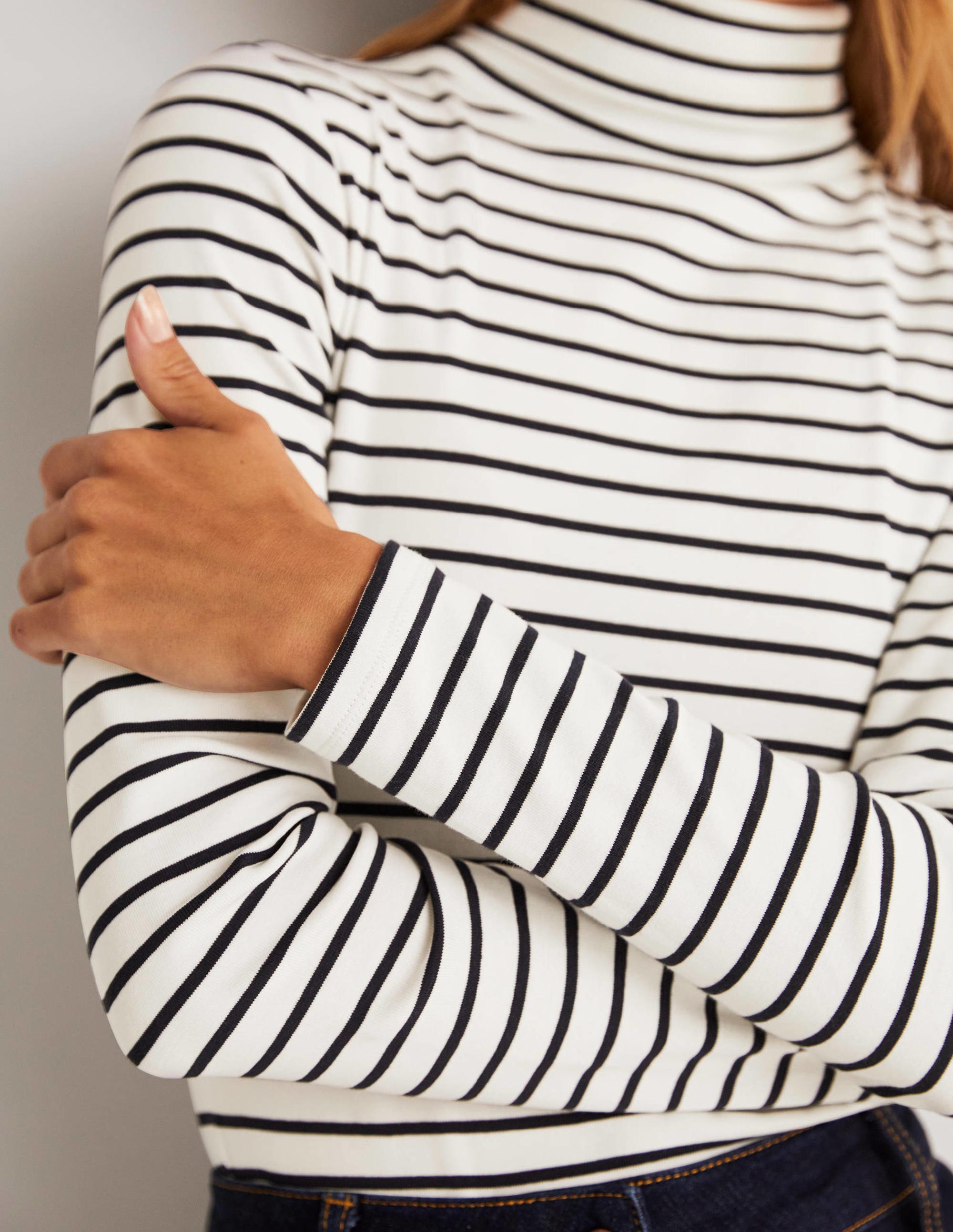 Essential Roll-neck Top-Ivory / Navy Stripe - Image 8
