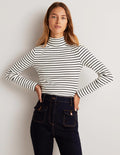 Essential Roll-neck Top-Ivory / Navy Stripe