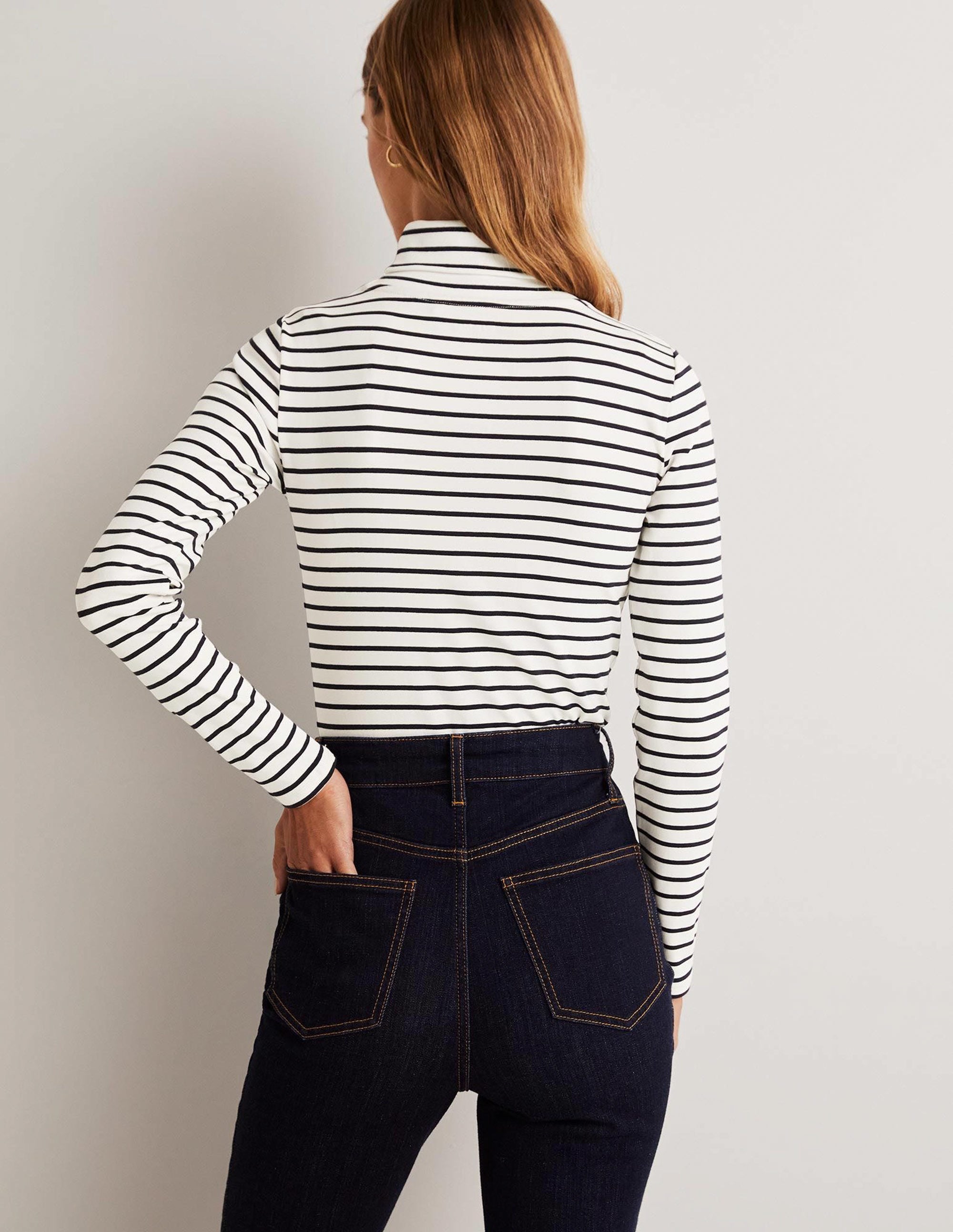 Essential Roll-neck Top-Ivory / Navy Stripe - Image 2