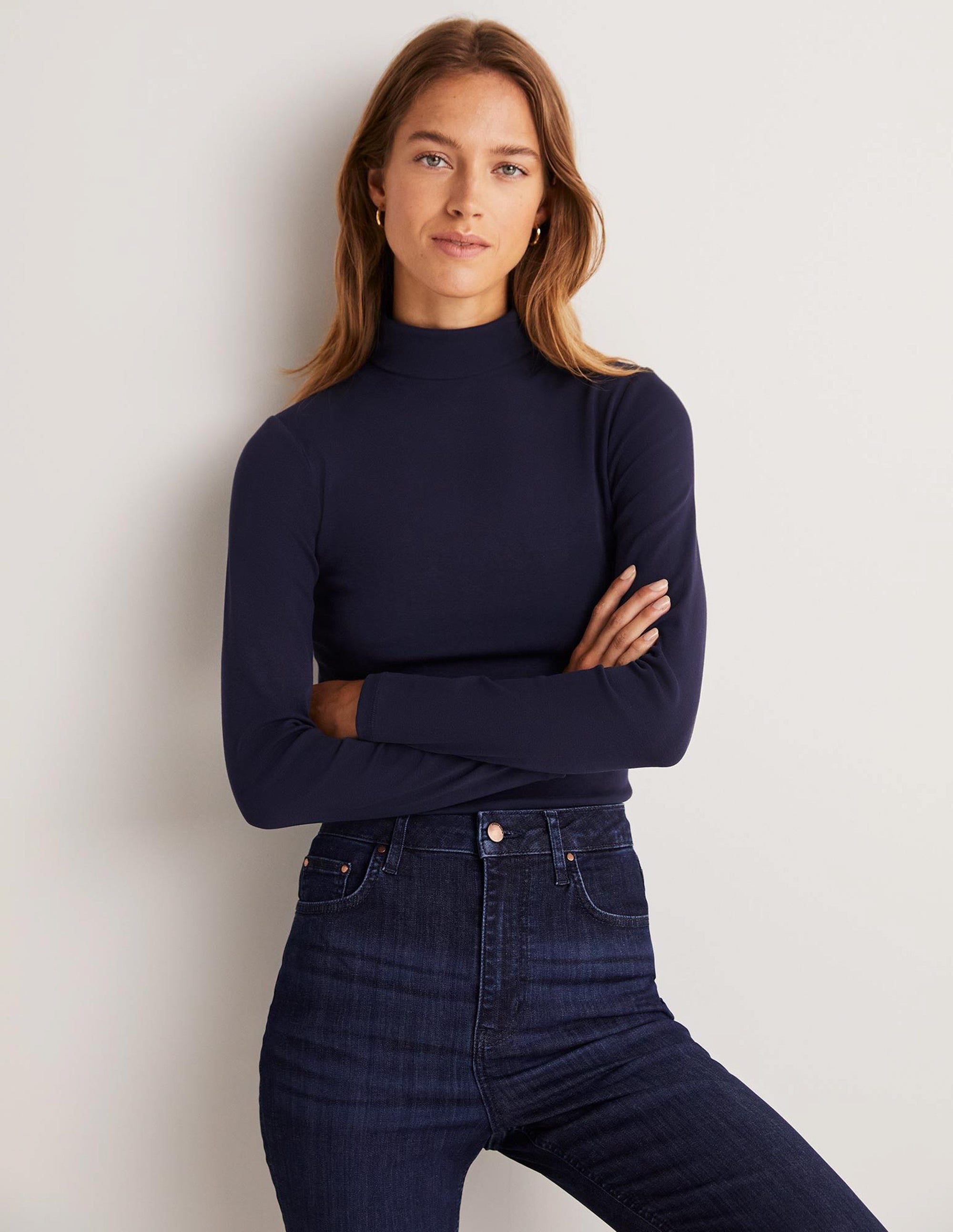 Essential Roll-neck Top-Navy - Image 1
