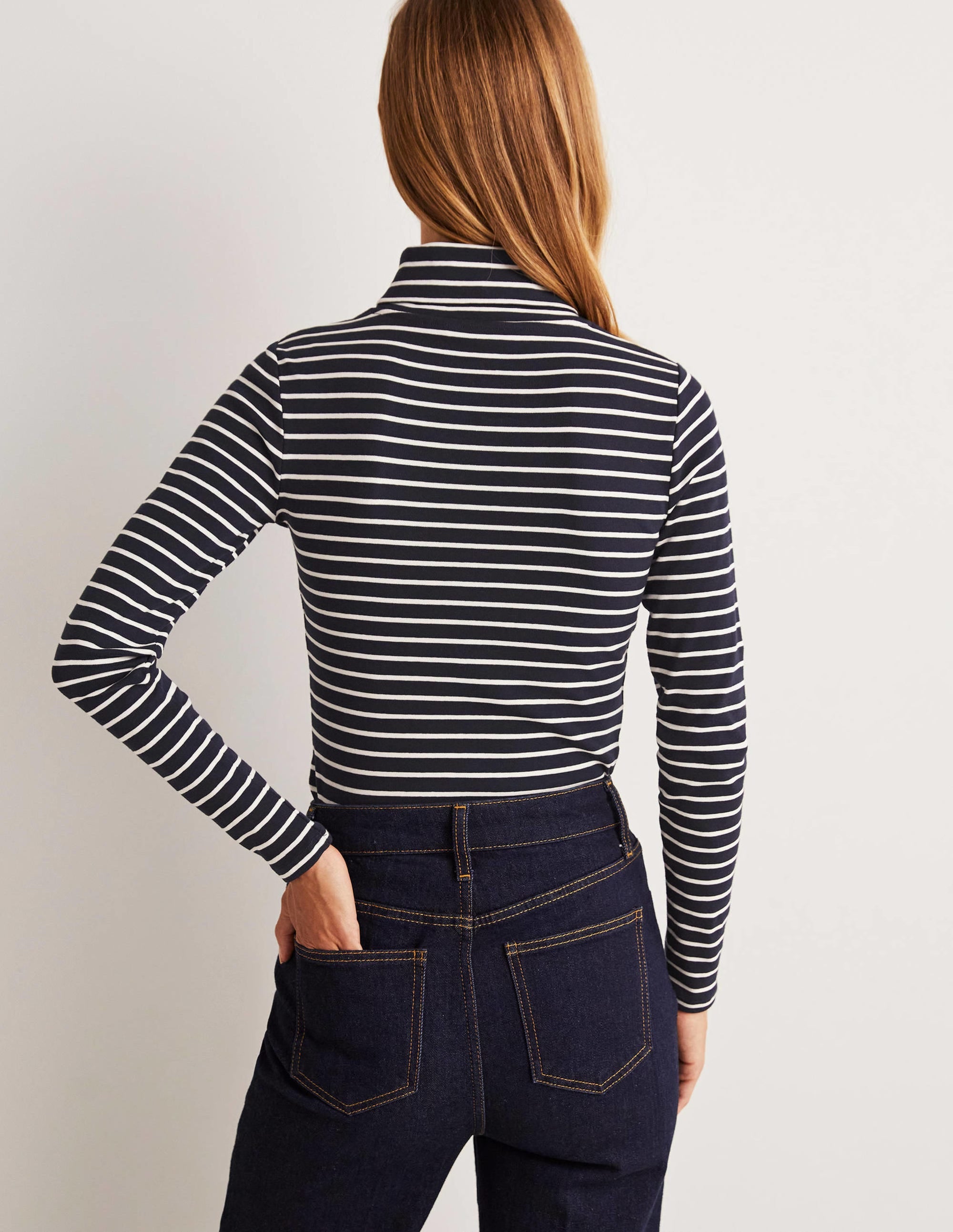 Essential Roll-neck Top-Navy / Ivory Stripe - Image 7