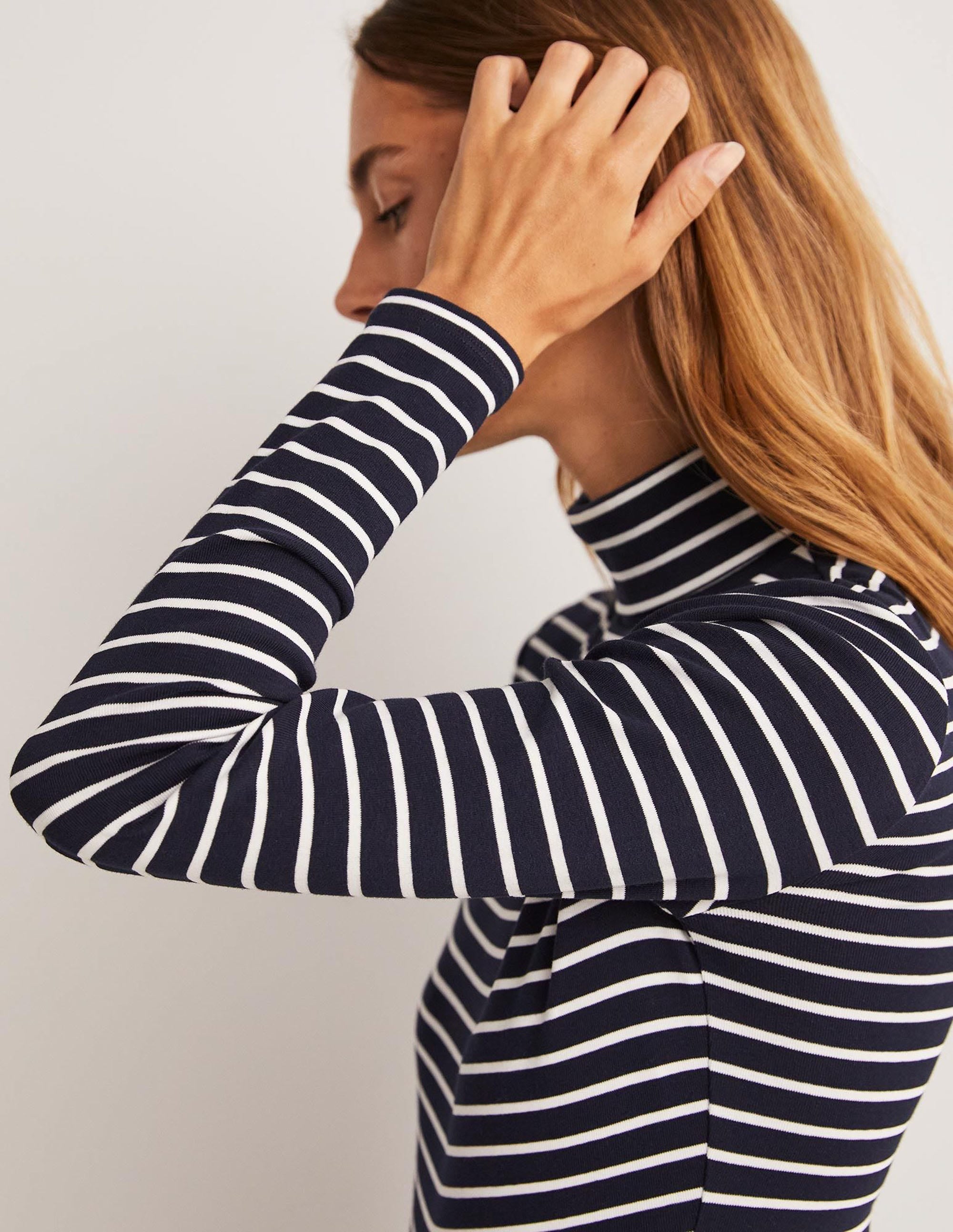 Essential Roll-neck Top-Navy / Ivory Stripe - Image 2
