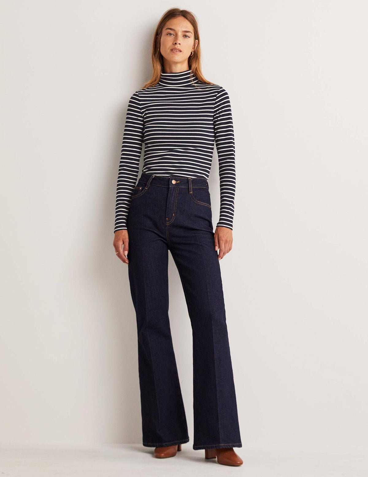 Essential Roll-neck Top-Navy / Ivory Stripe - Image 5