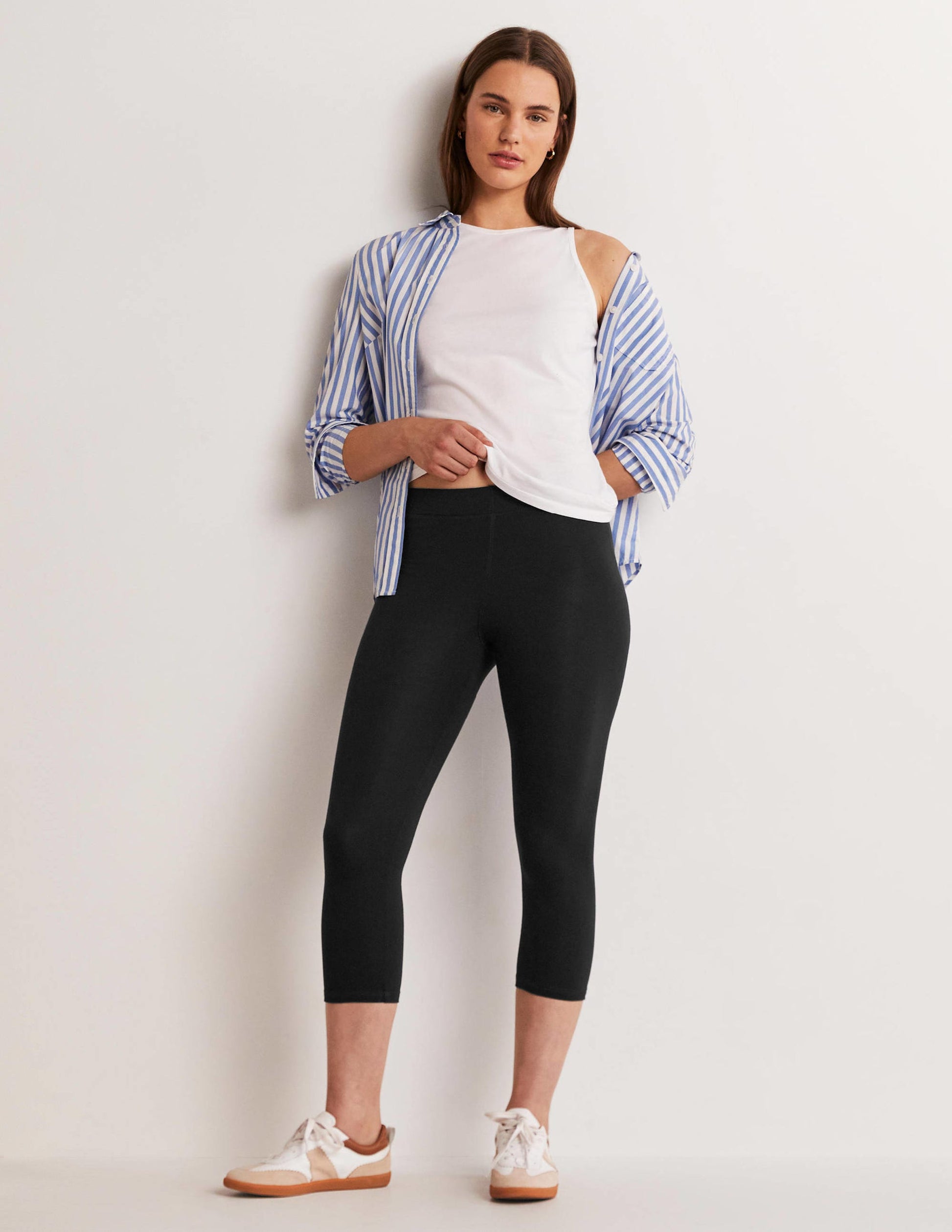 High Rise Crop Jersey Leggings-Black-5