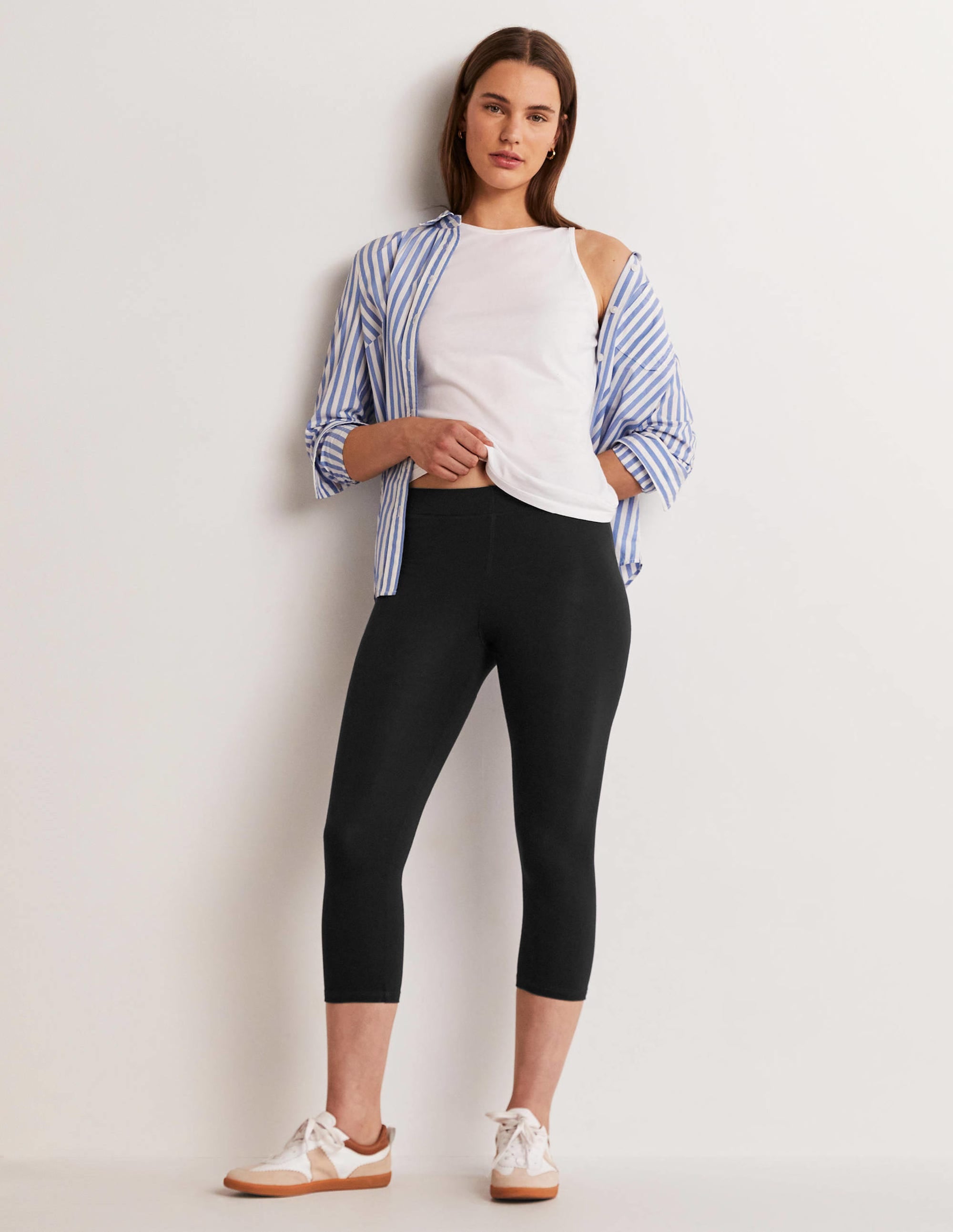 High Rise Crop Jersey Leggings-Black - Image 5