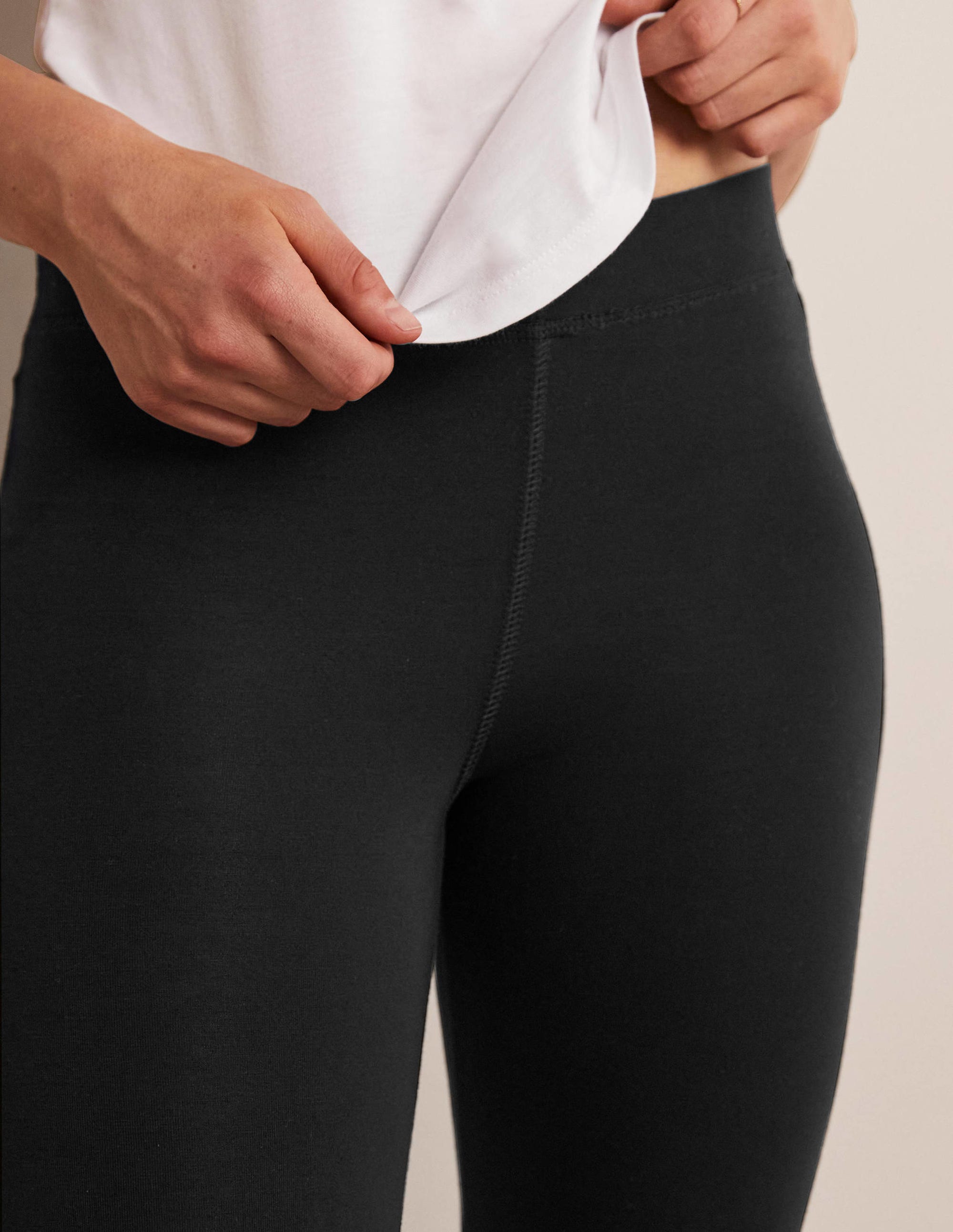 High Rise Crop Jersey Leggings-Black - Image 2