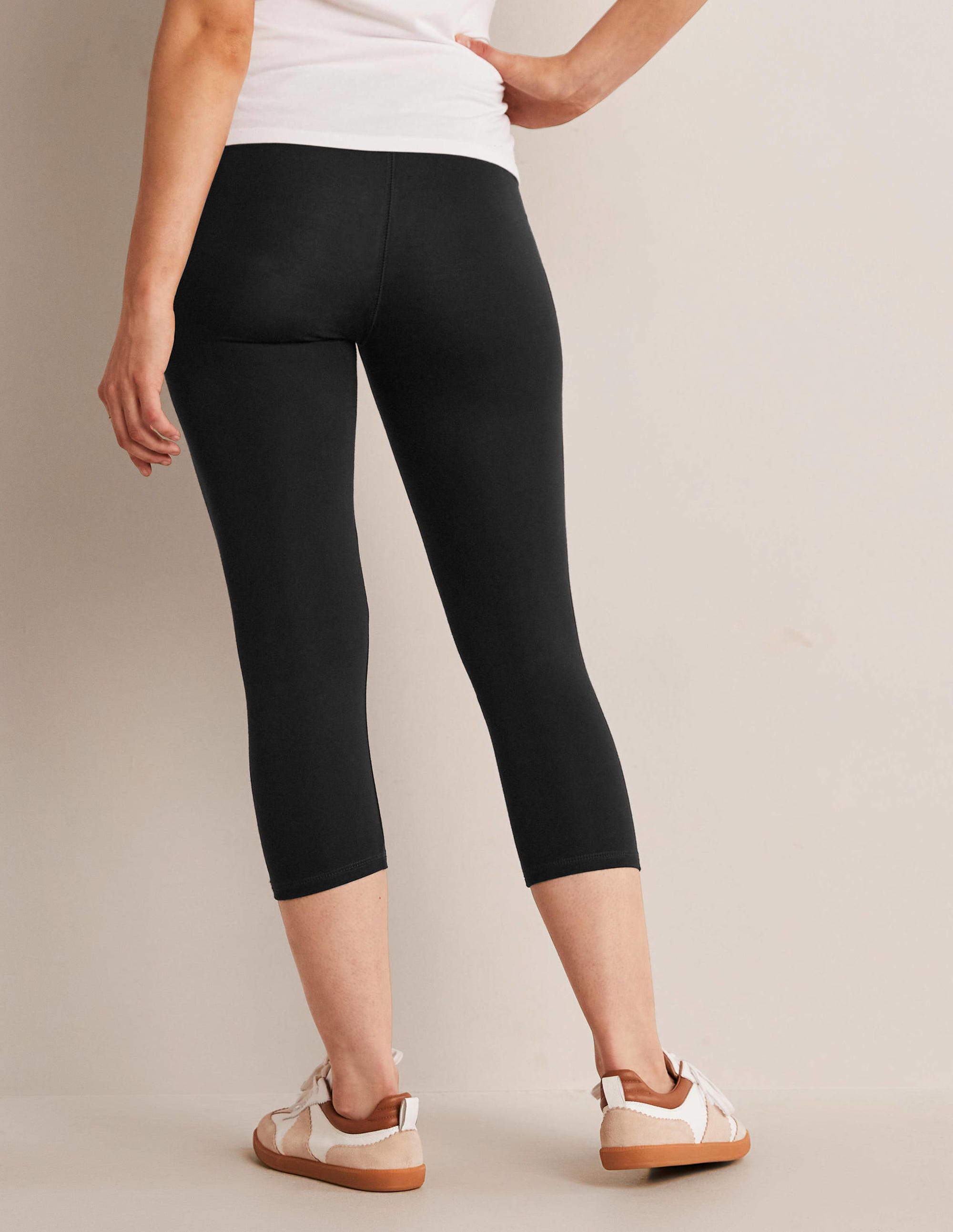 High Rise Crop Jersey Leggings-Black - Image 3