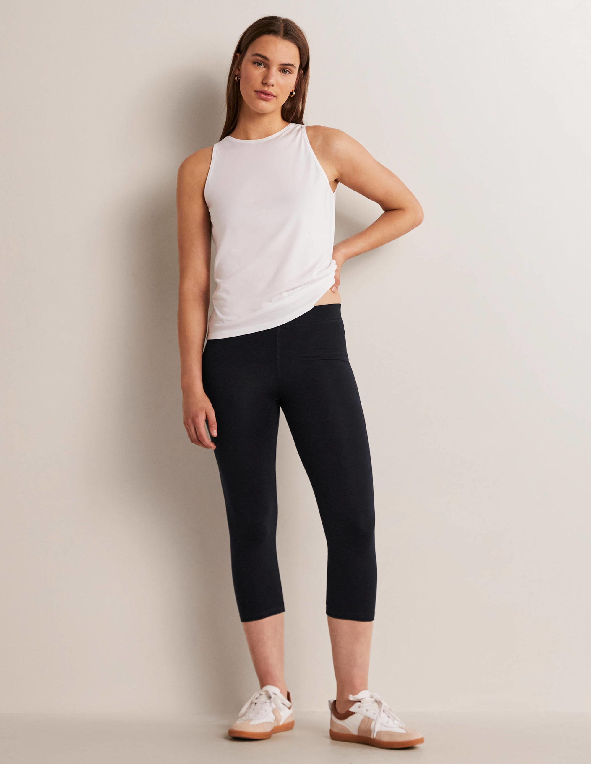 High Rise Crop Jersey Leggings-Navy - Image 1