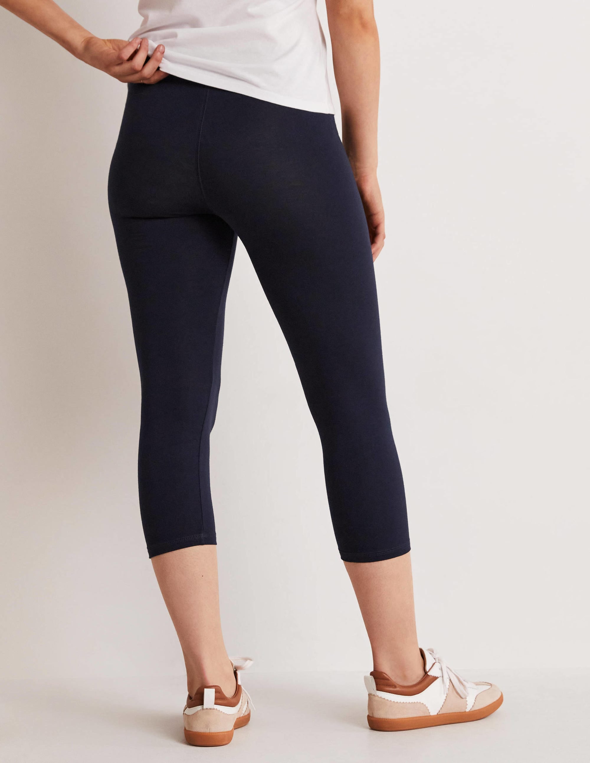 High Rise Crop Jersey Leggings-Navy - Image 3