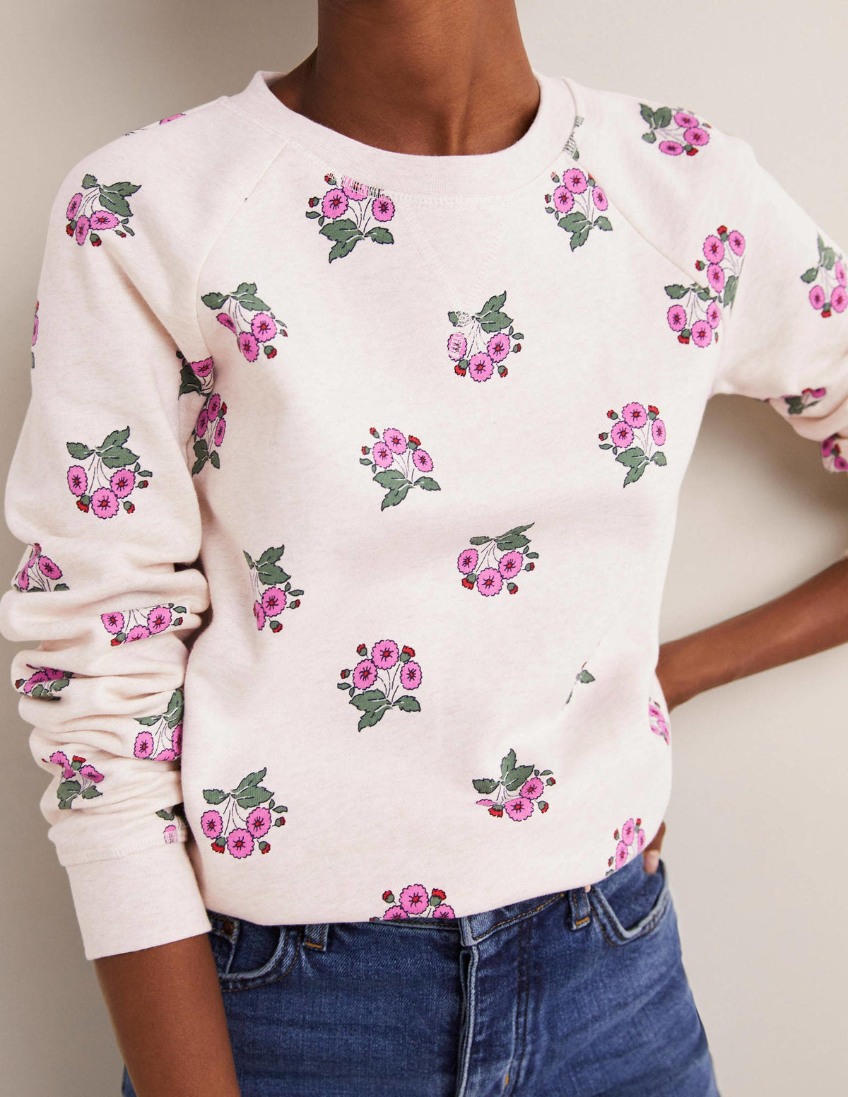 Printed Cotton Sweatshirt-Oatmeal, Wild Pansy-2