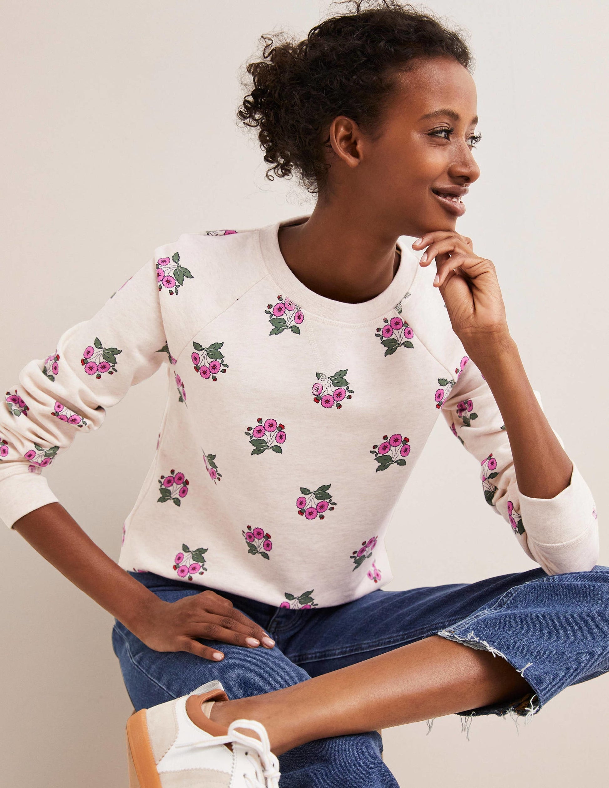 Printed Cotton Sweatshirt-Oatmeal, Wild Pansy-4