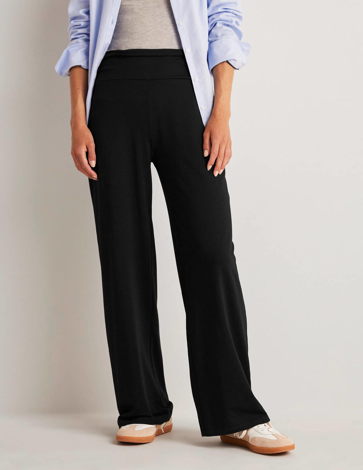 Wide Leg Jersey Pants-Black-8