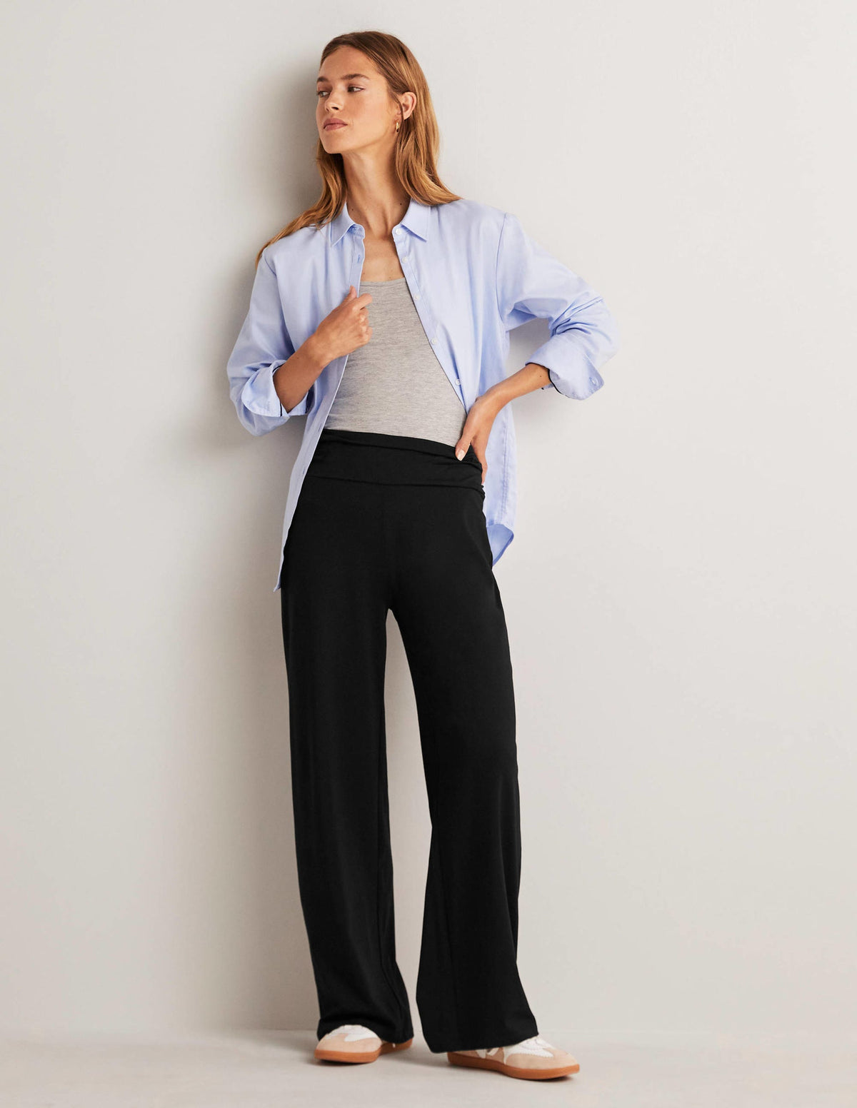 Wide Leg Jersey Pants-Black - Image 5