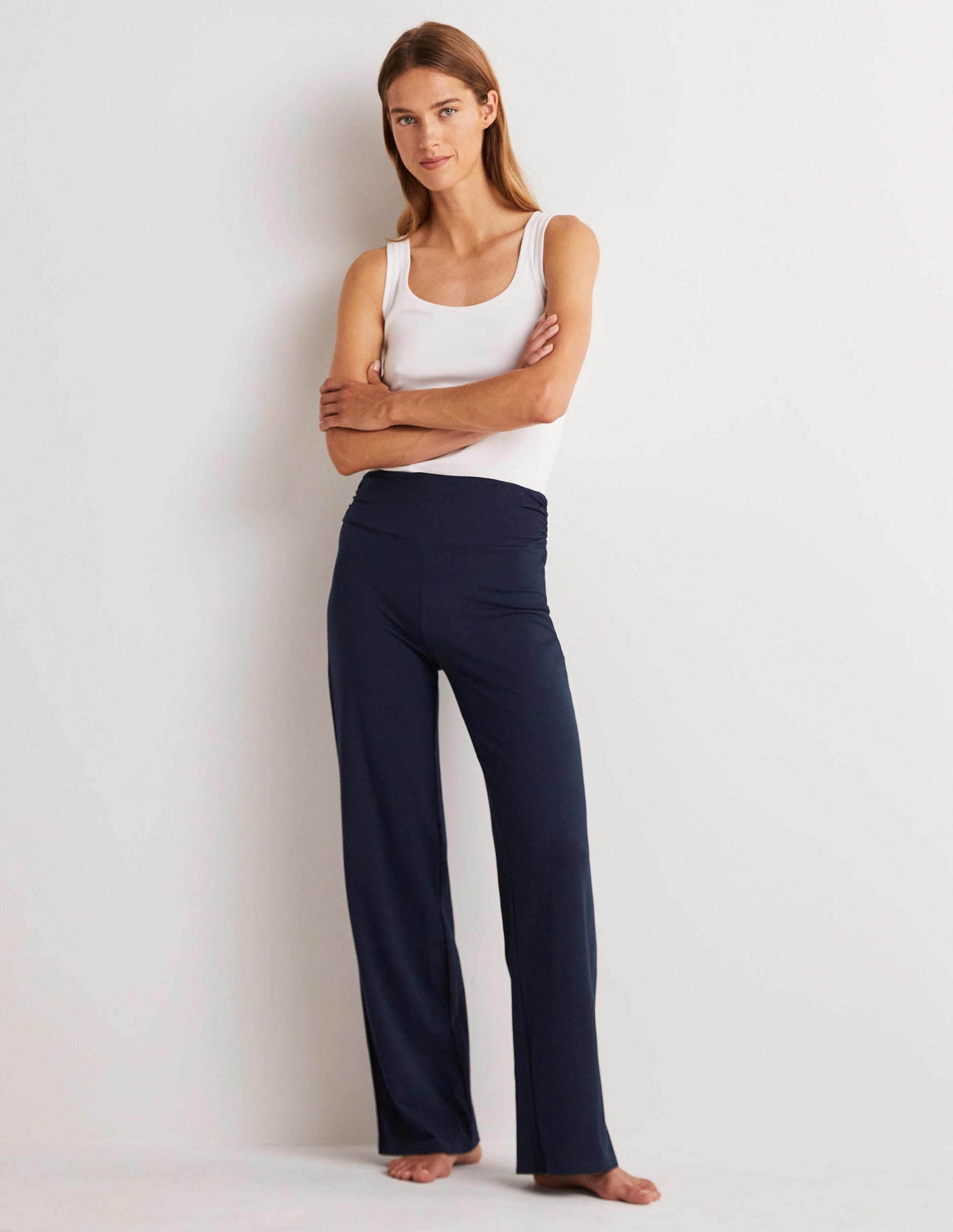 Wide Leg Jersey Pants-Navy-5