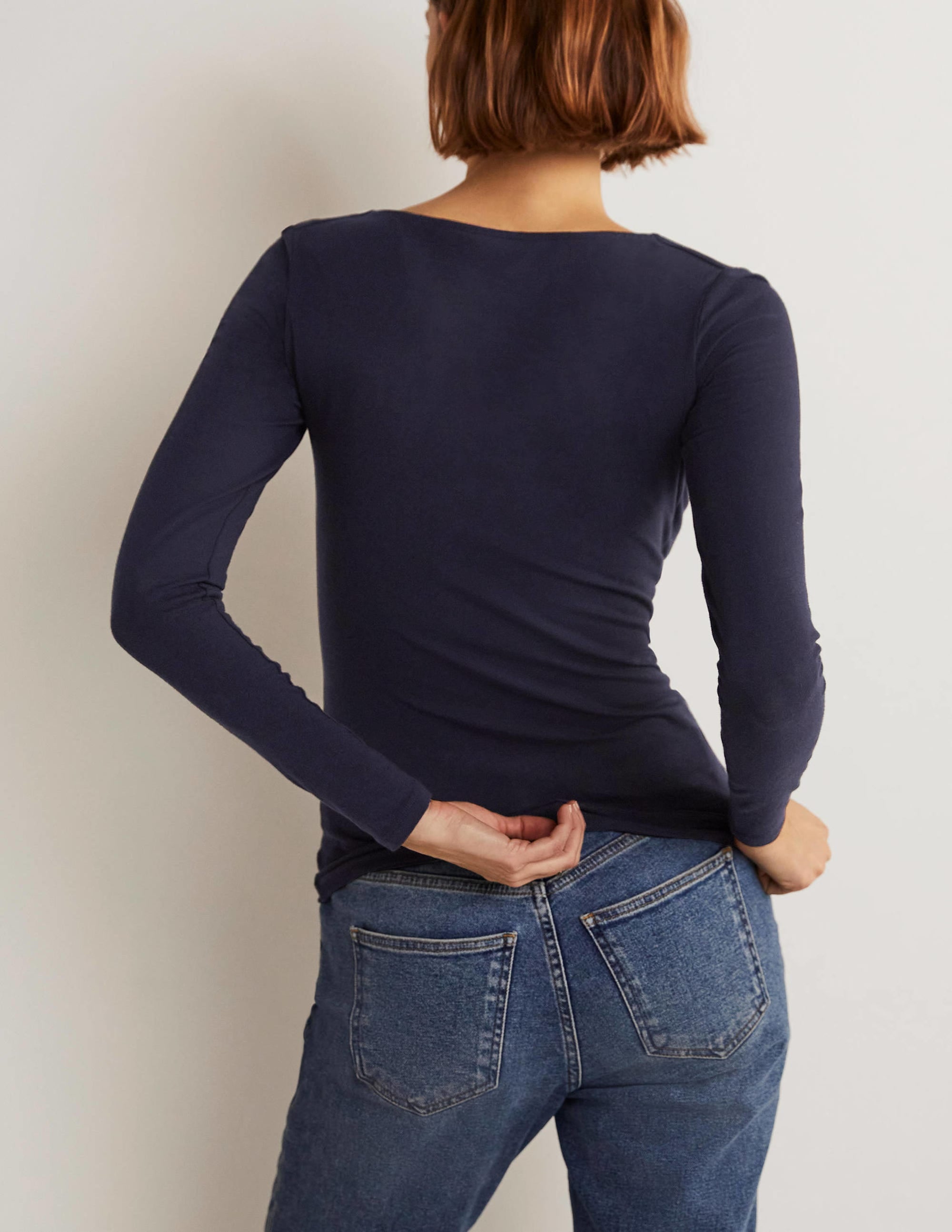 Double Layer V-neck Top-Navy - Image 7