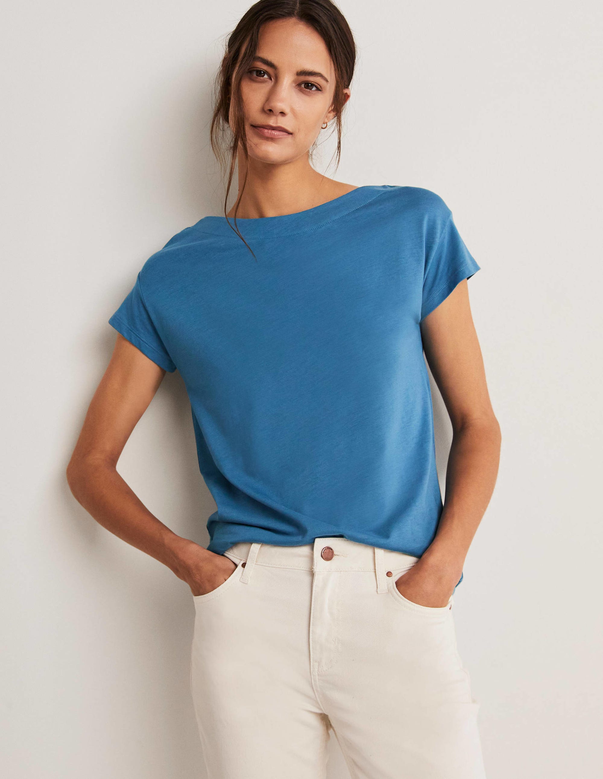 Supersoft Boat Neck T-Shirt-Azure - Image 5