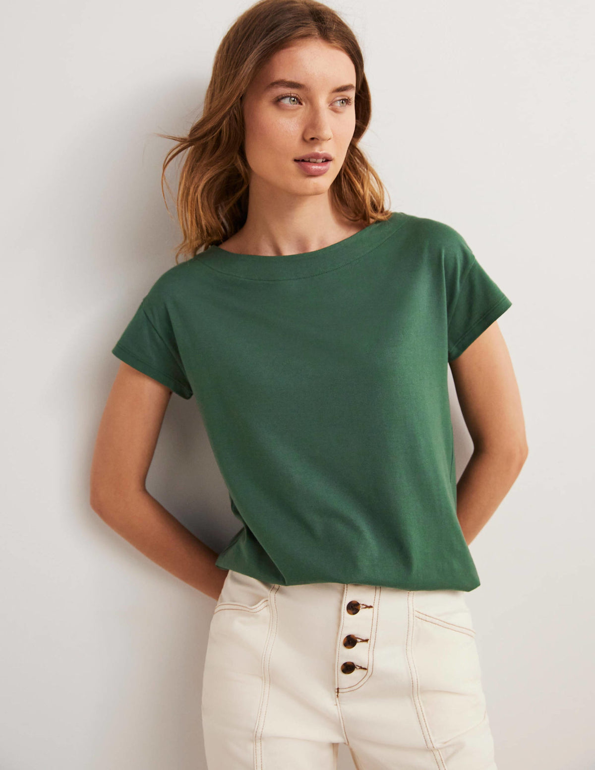 Supersoft Boat Neck T-Shirt-Trekking Green - Image 1