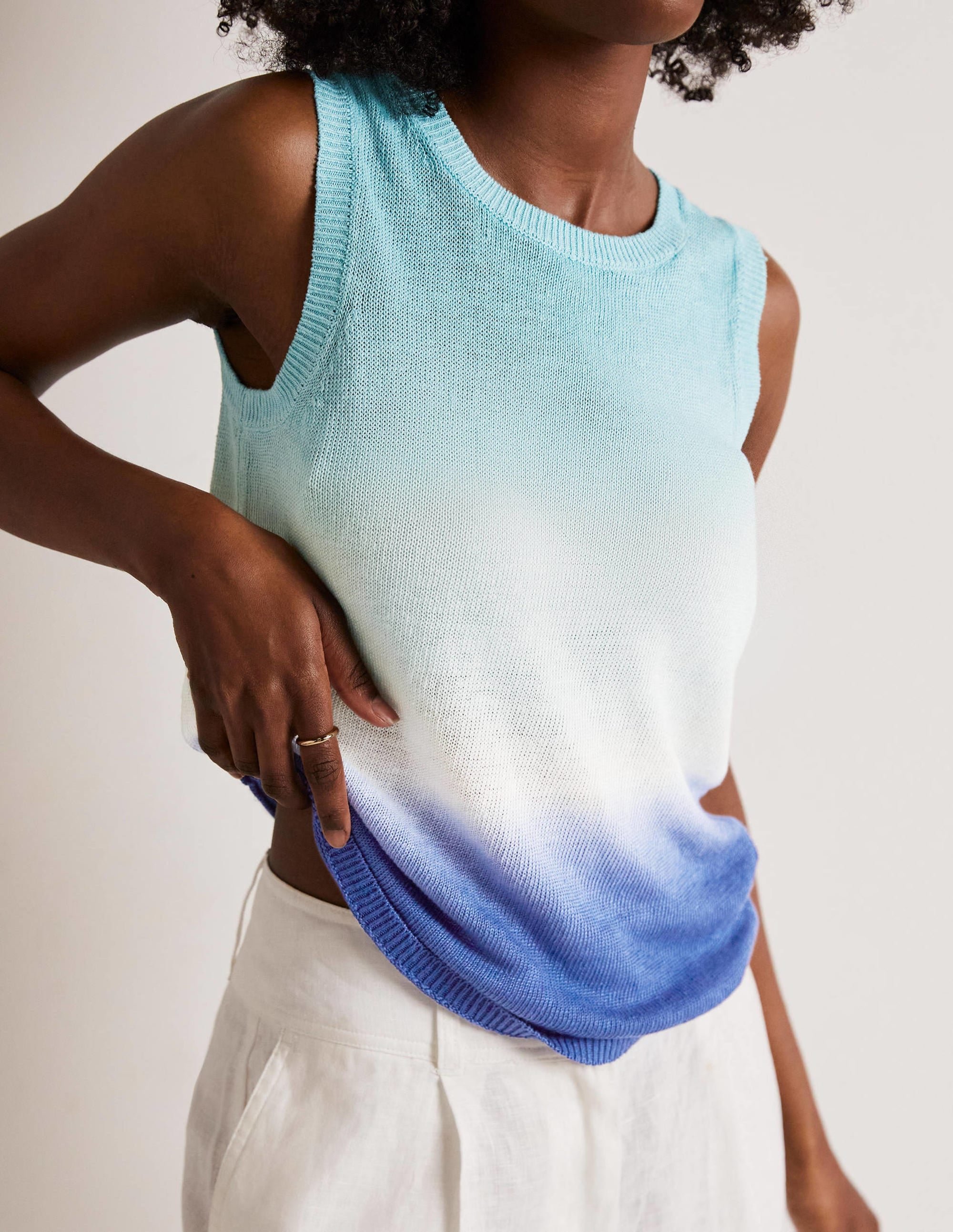 Dip-Dye Linen Tank-Blues Ombre - Image 11