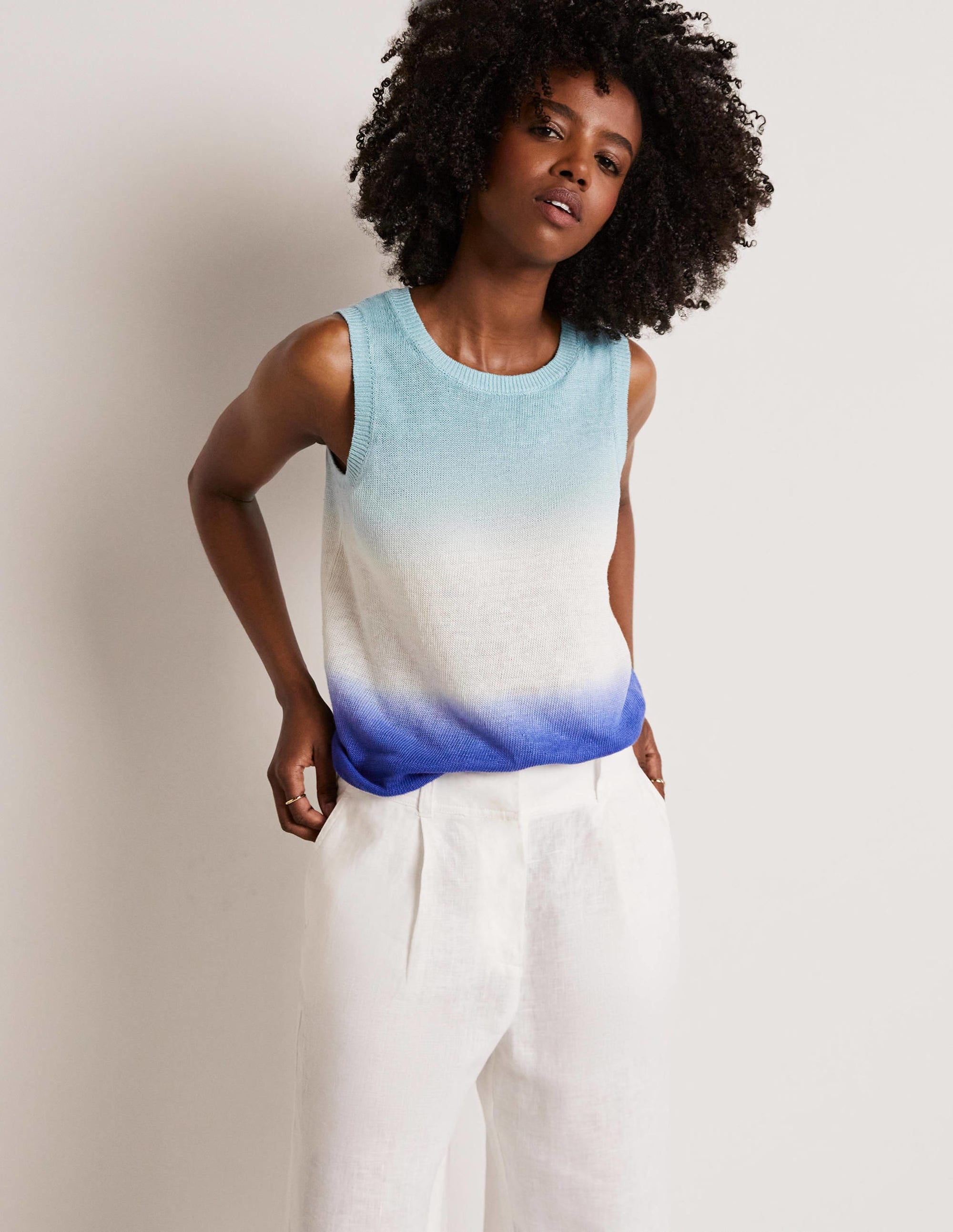 Dip-Dye Linen Tank-Blues Ombre - Image 1