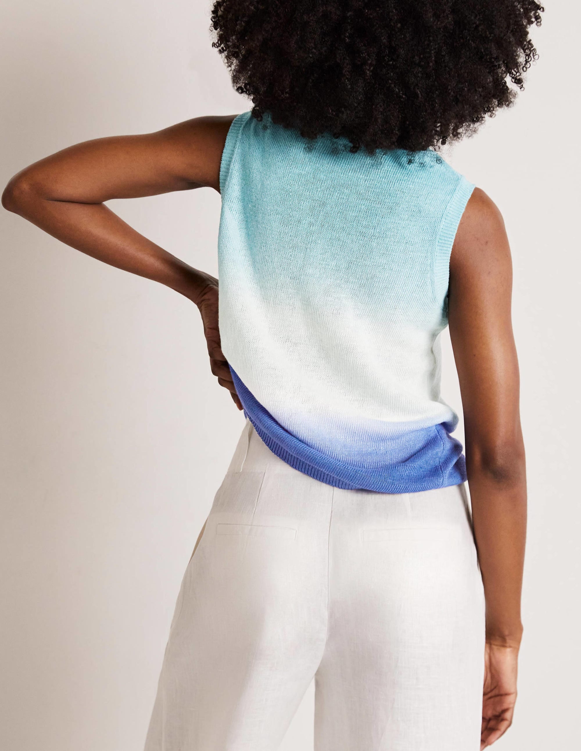 Dip-Dye Linen Tank-Blues Ombre - Image 3