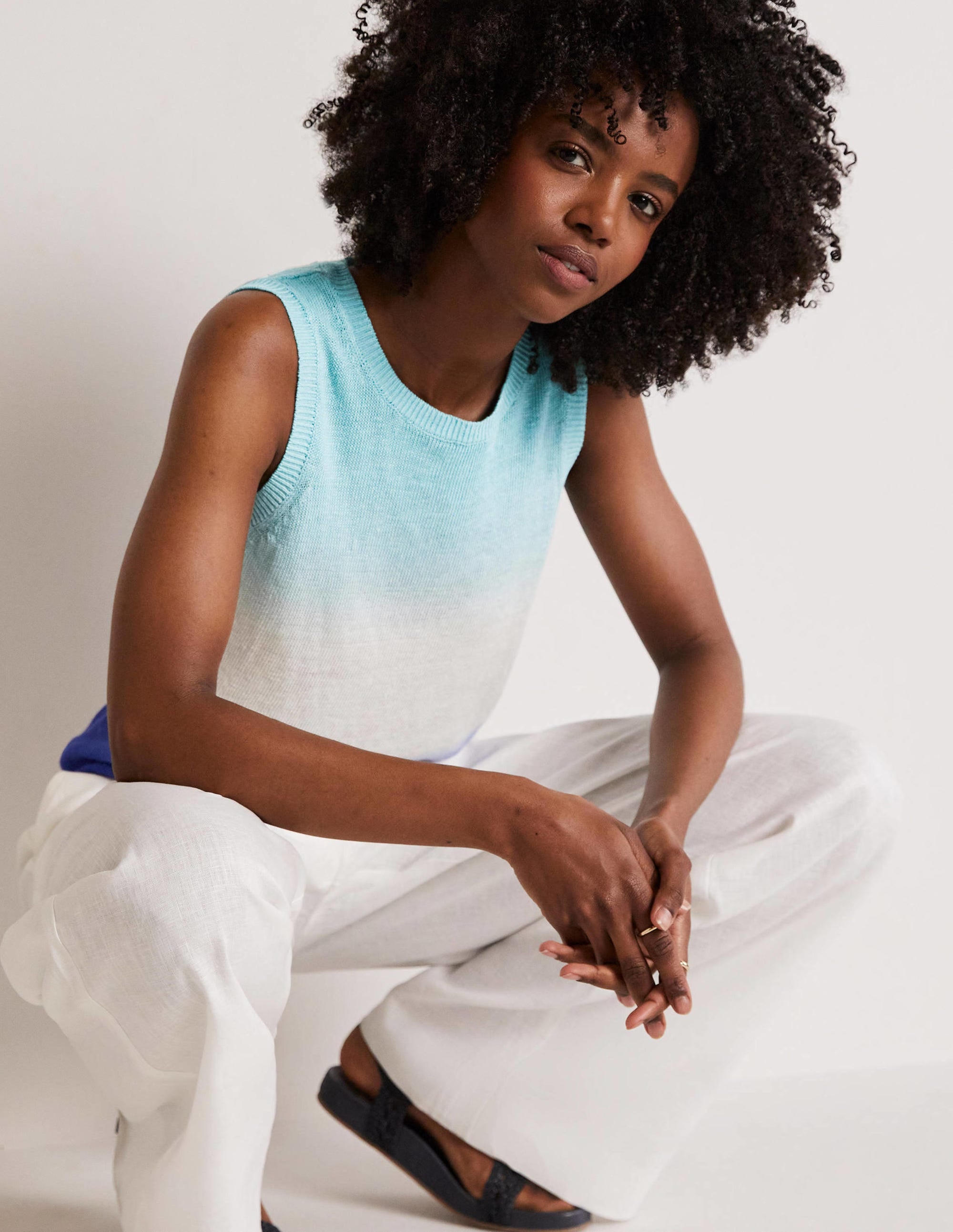 Dip-Dye Linen Tank-Blues Ombre - Image 6