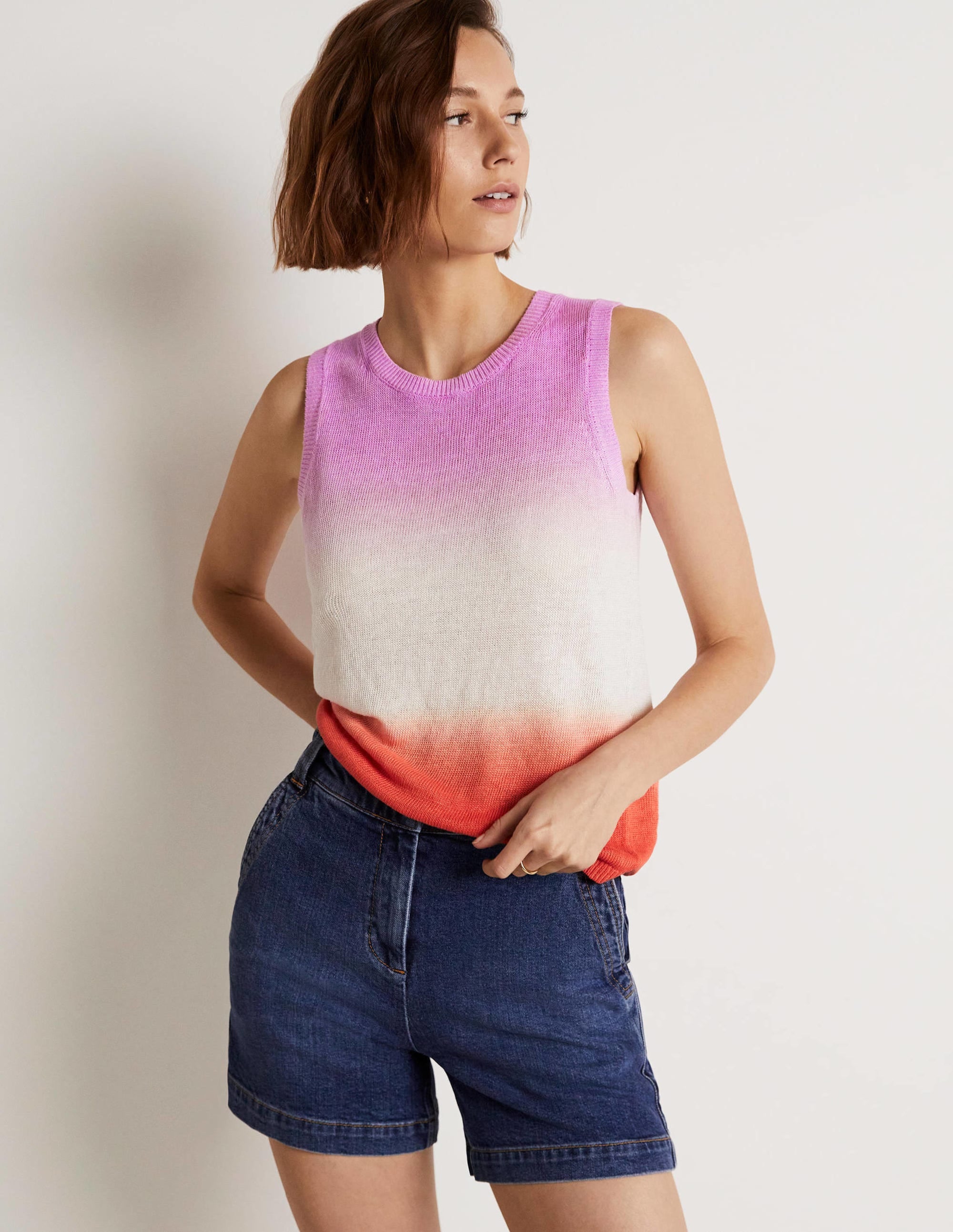 Dip-Dye Linen Tank-Firecracker/ Bon Bon Ombre - Image 6