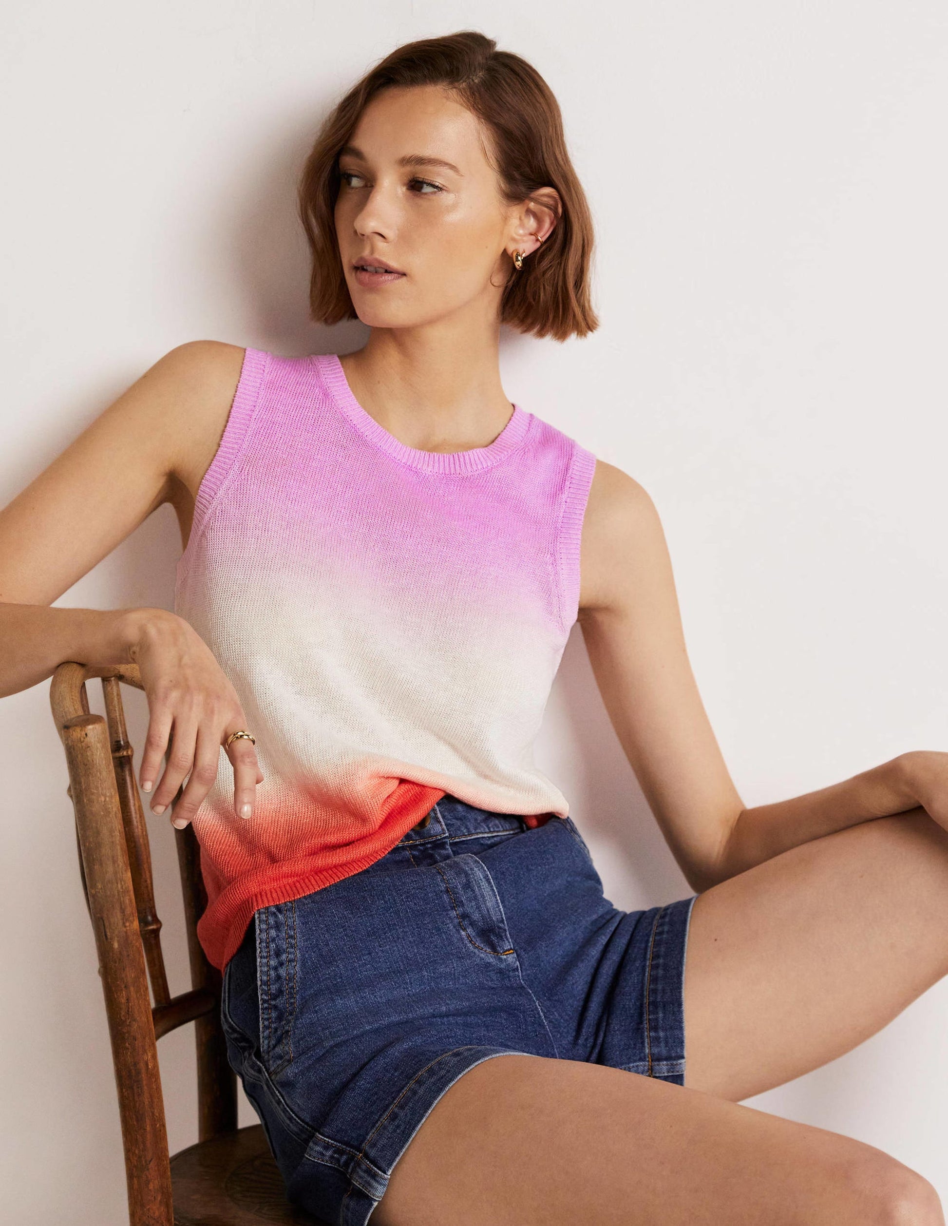 Dip-Dye Linen Tank-Firecracker/ Bon Bon Ombre-9
