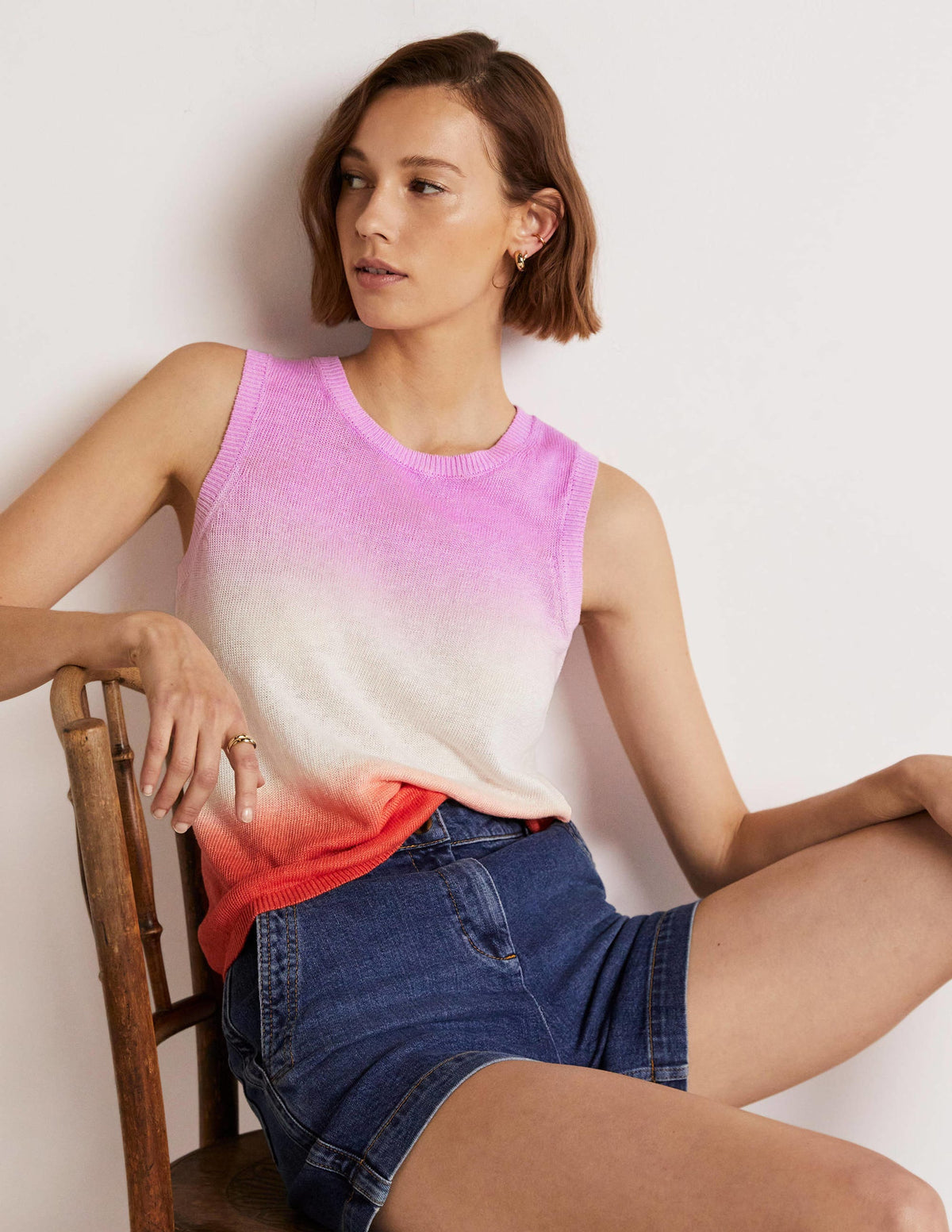 Dip-Dye Linen Tank-Firecracker/ Bon Bon Ombre-4