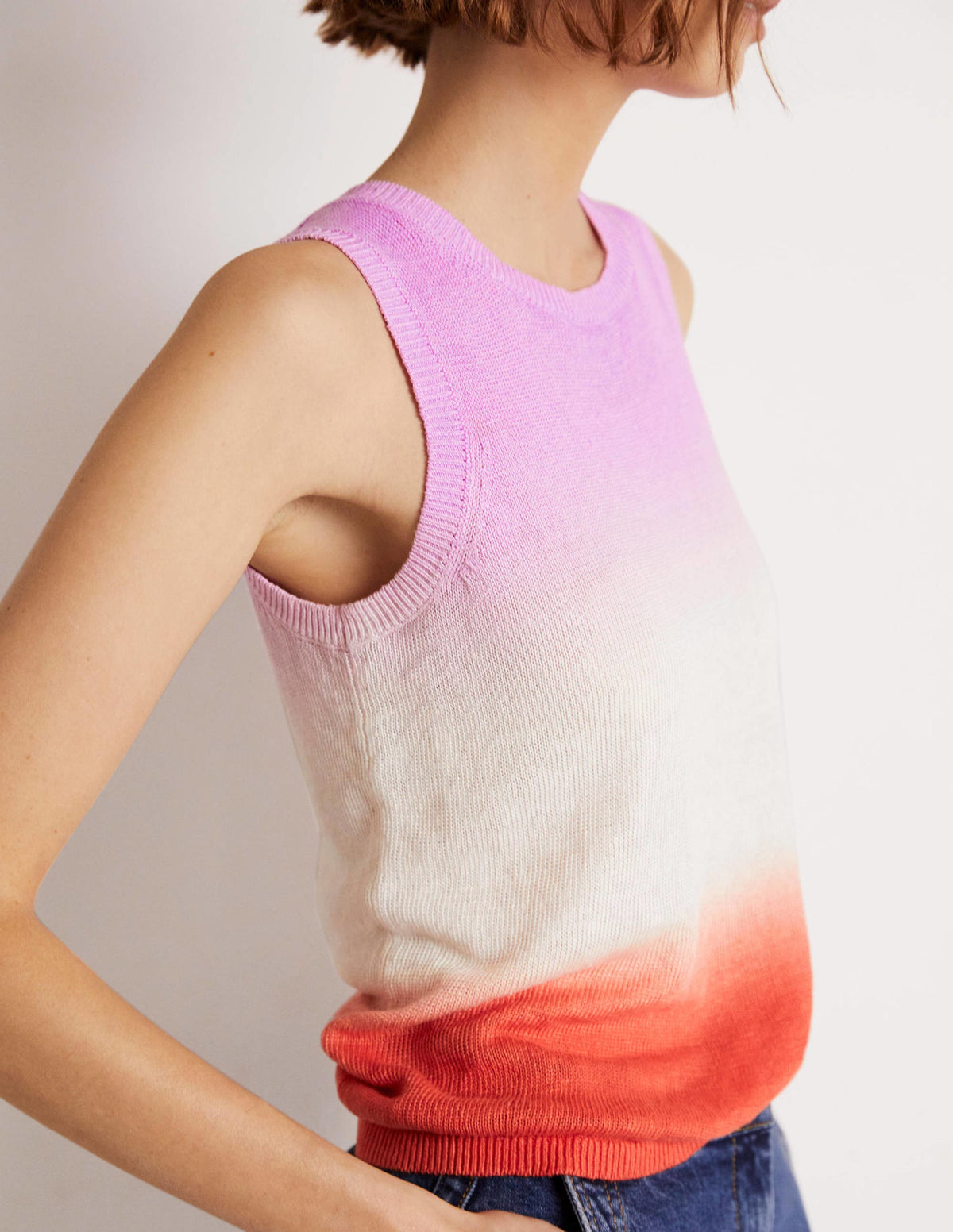 Dip-Dye Linen Tank-Firecracker/ Bon Bon Ombre - Image 5