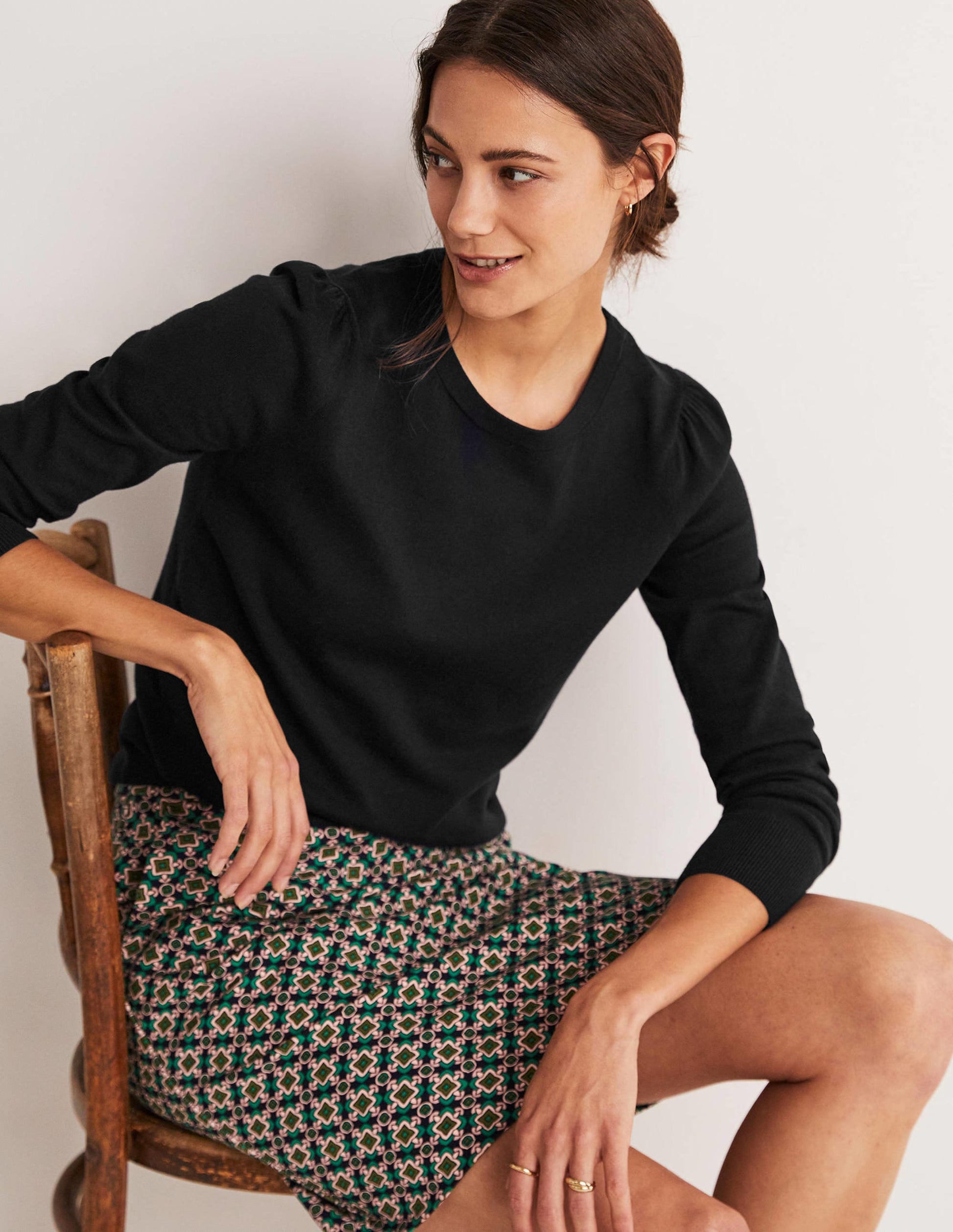 Cotton Crew Neck Sweater-Black-5