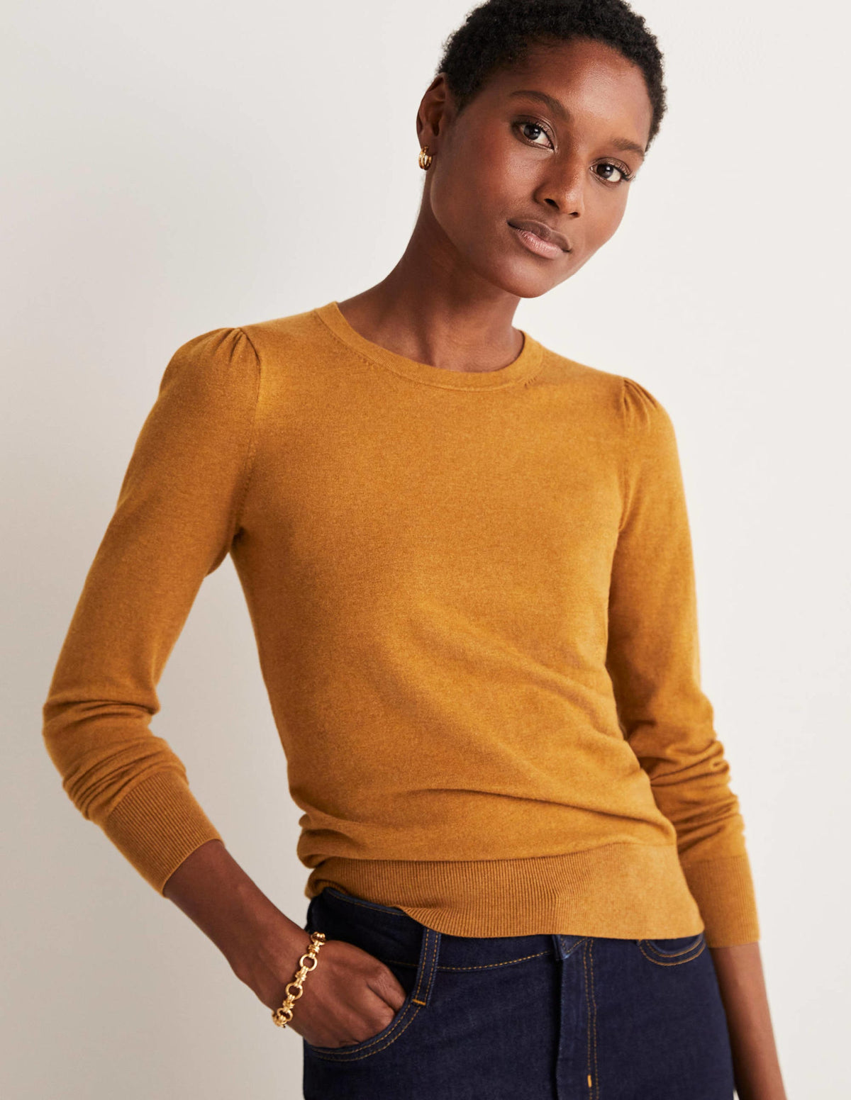 Cotton Crew Neck Sweater-Butterscotch Brown Melange - Image 5