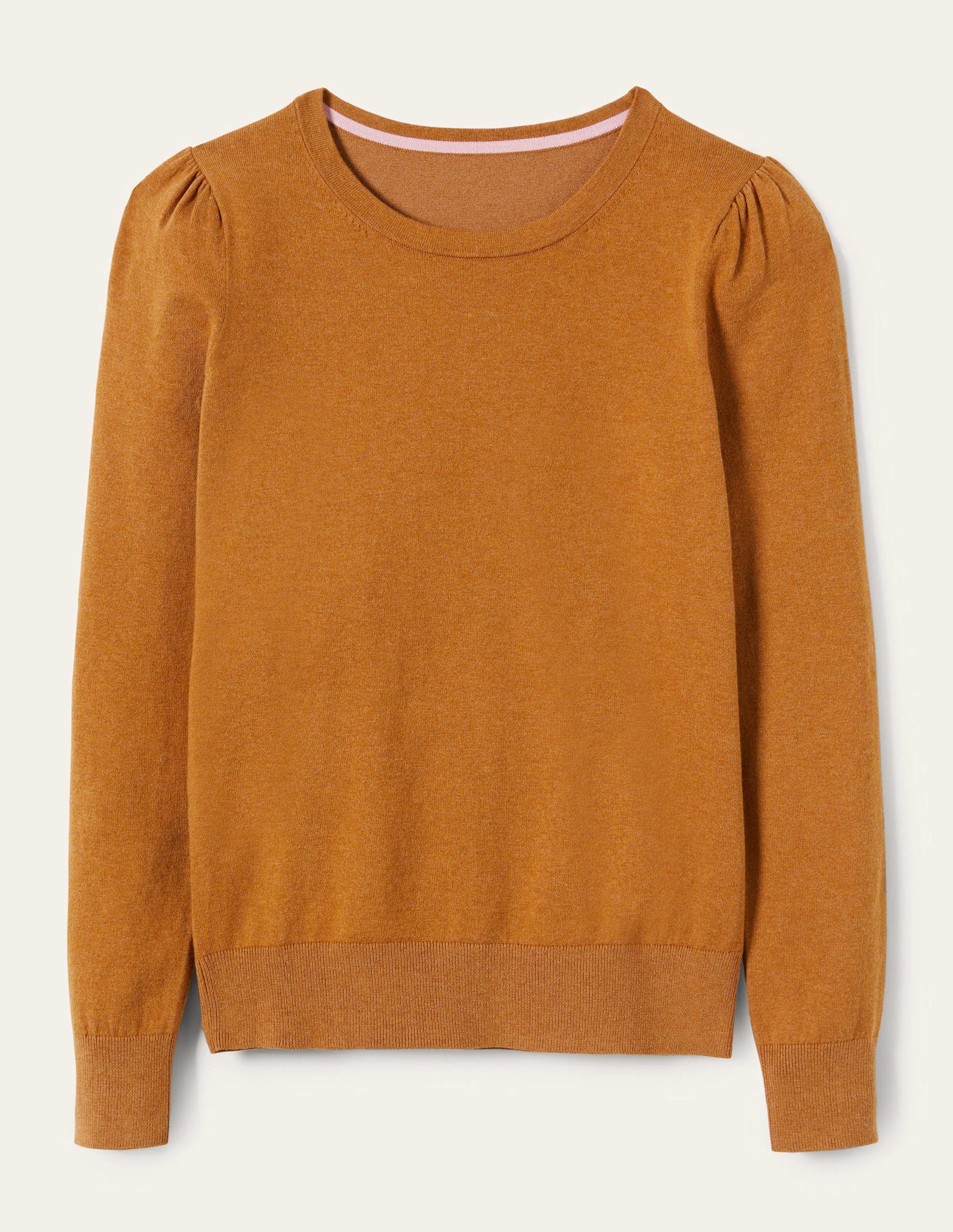 Cotton Crew Neck Sweater-Butterscotch Brown Melange-9